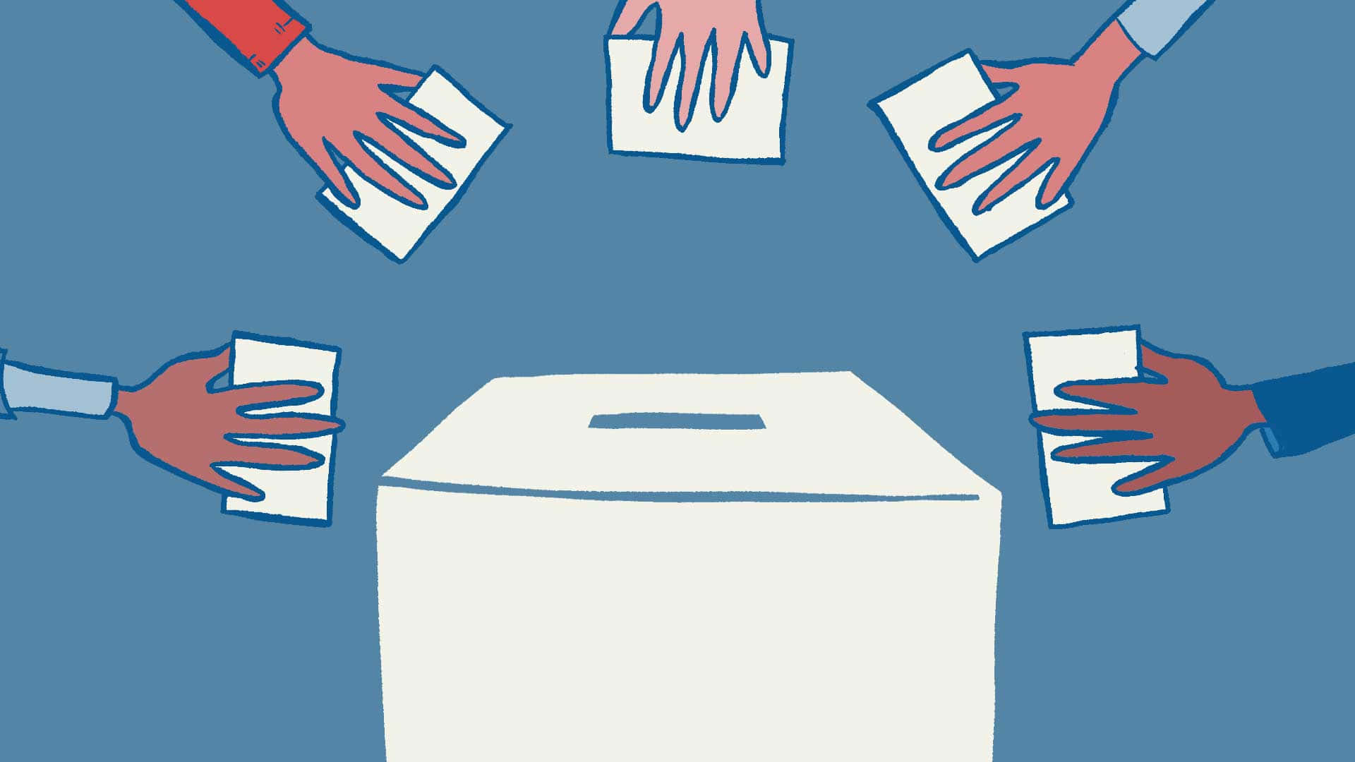 A Group Of Hands Reaching Into A Voting Box