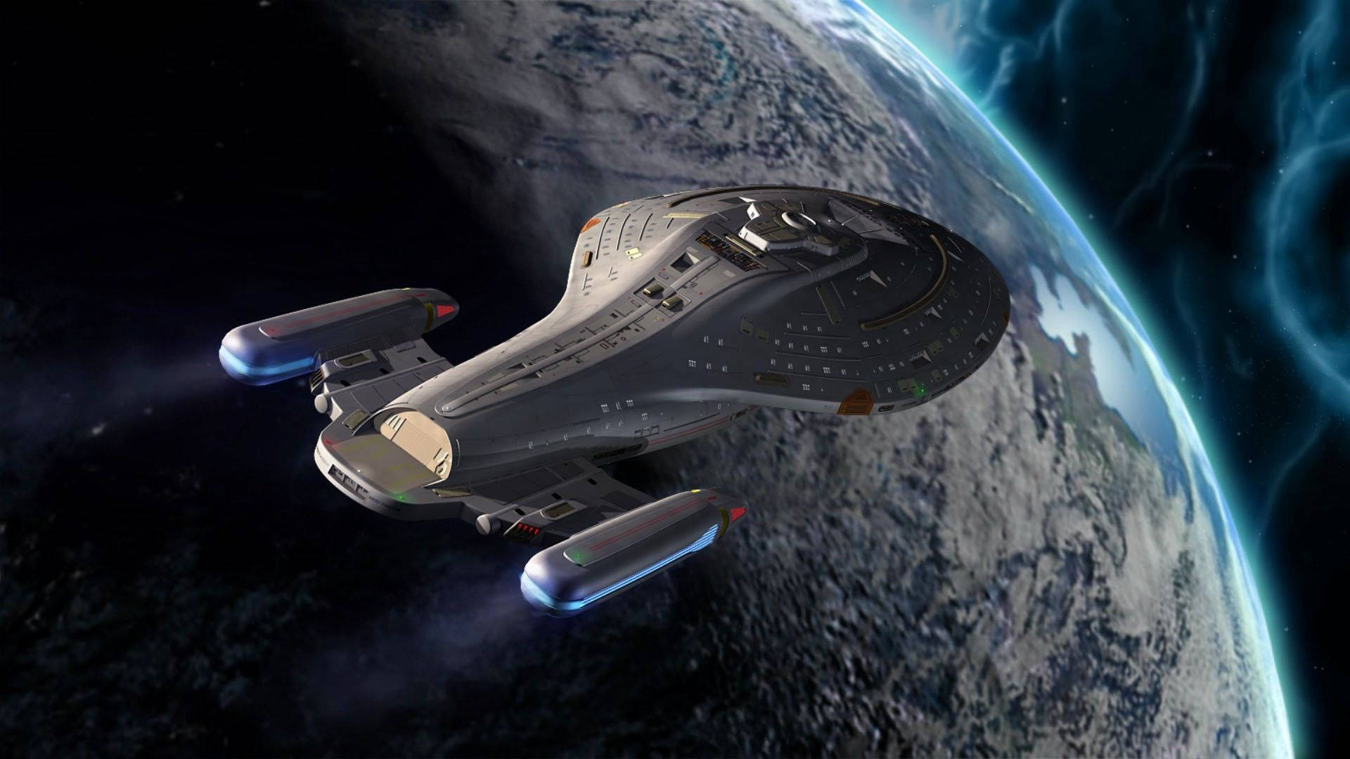 A view of the USS Voyager, bravely traveling where no one has gone before. Wallpaper