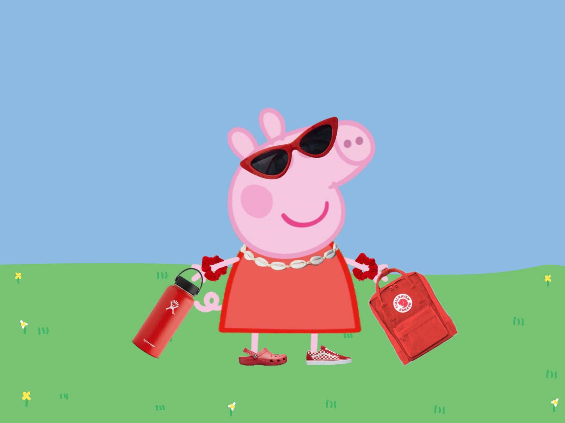 Peppa Pig med solbriller og en taske. Wallpaper