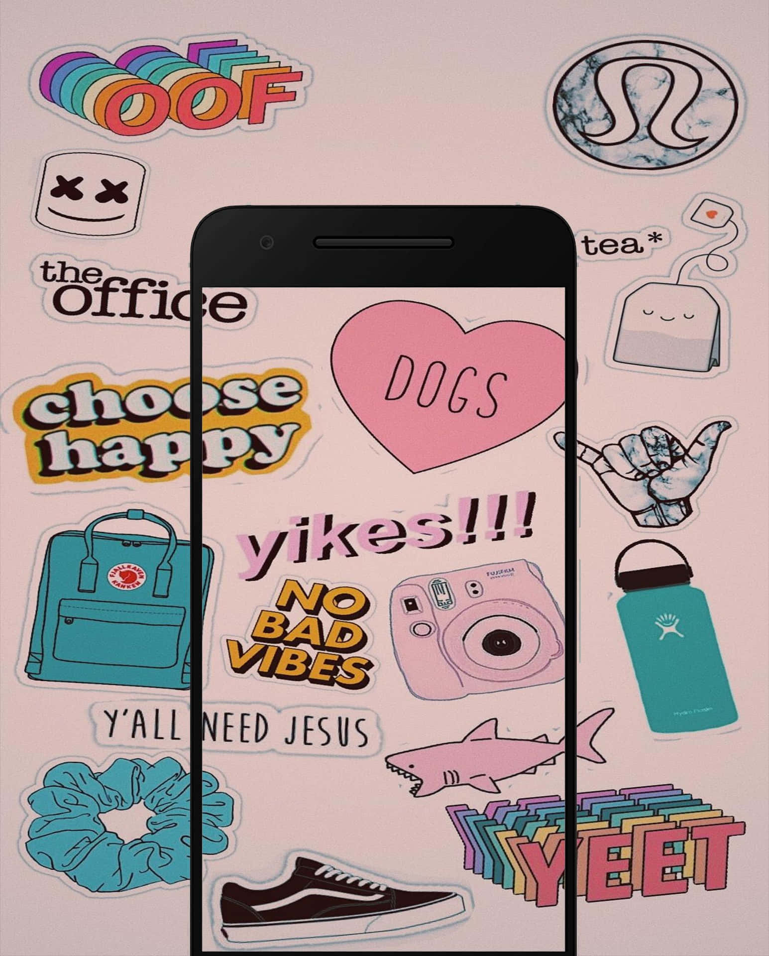 A Phone With Stickers On It Wallpaper