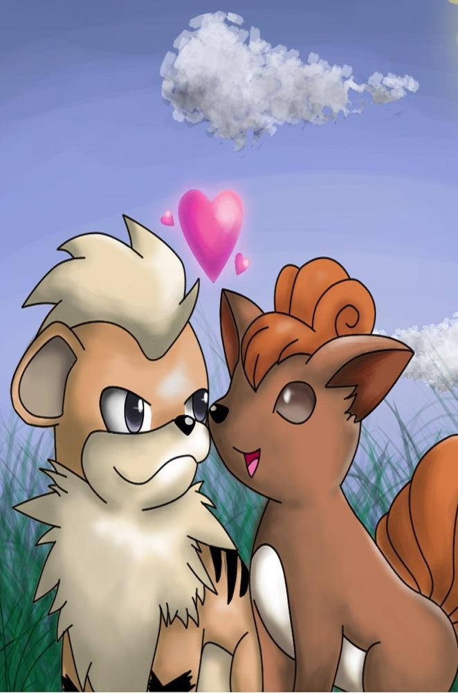 Vulpix Romance With Growlithe Background