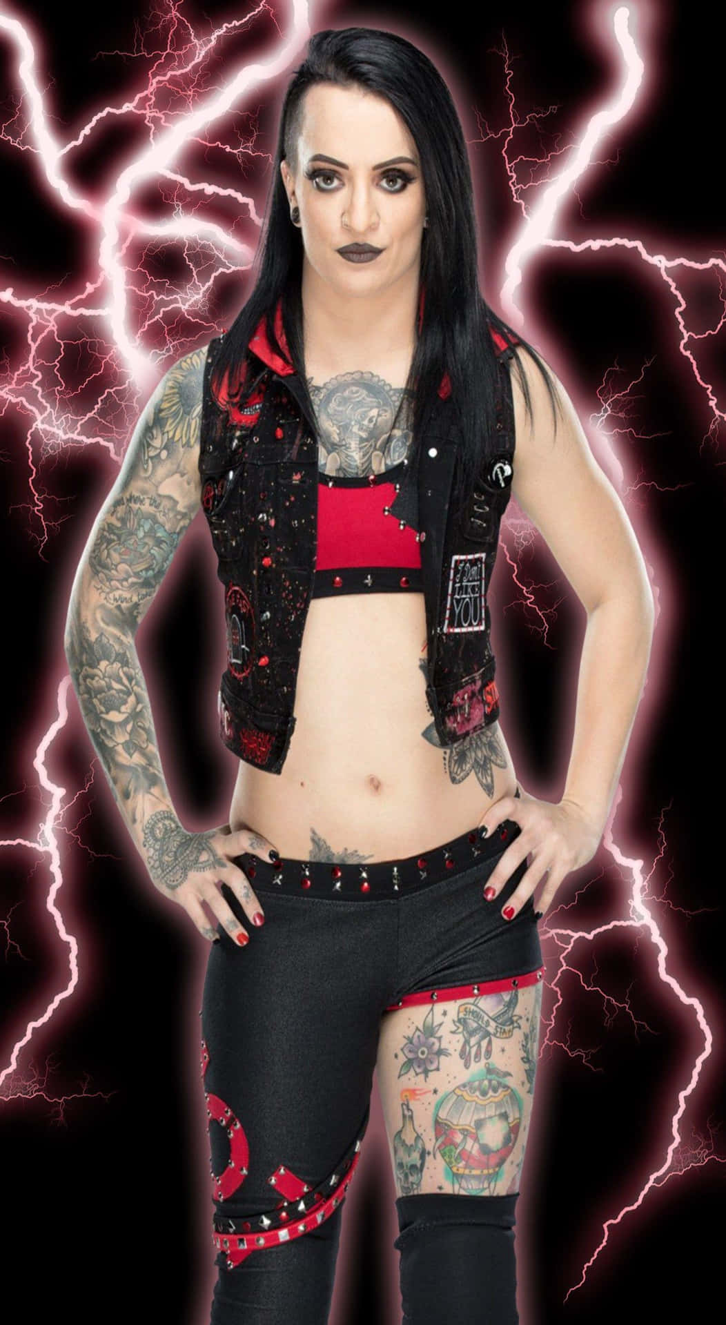 W W E Diva With Tattoosand Lightning Background Wallpaper