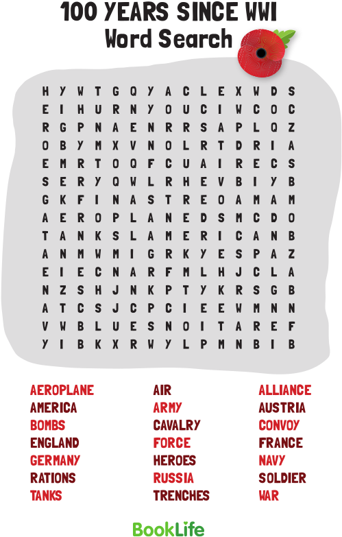 W W I100 Years Word Search Puzzle PNG