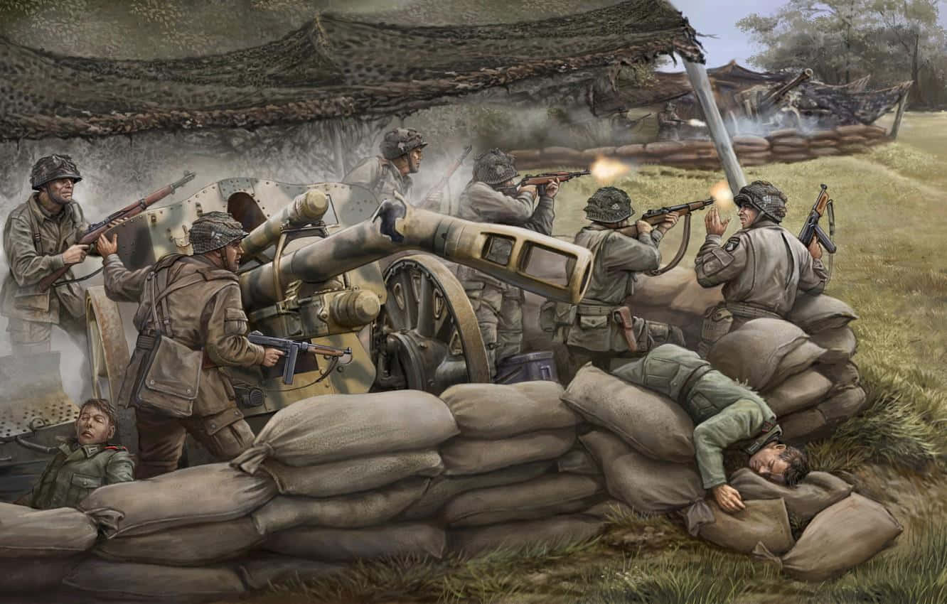 W W2 Artillery Firefight Wallpaper