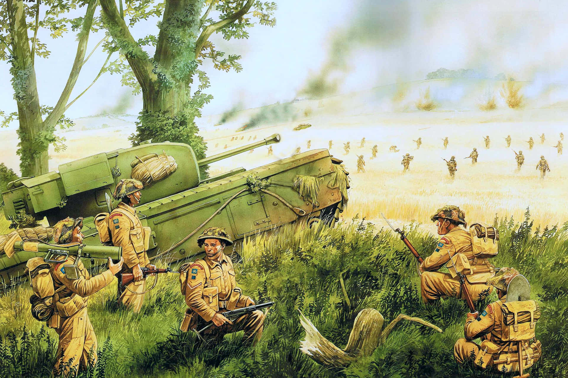 W W2 Artilleryand Infantry Advancement Wallpaper