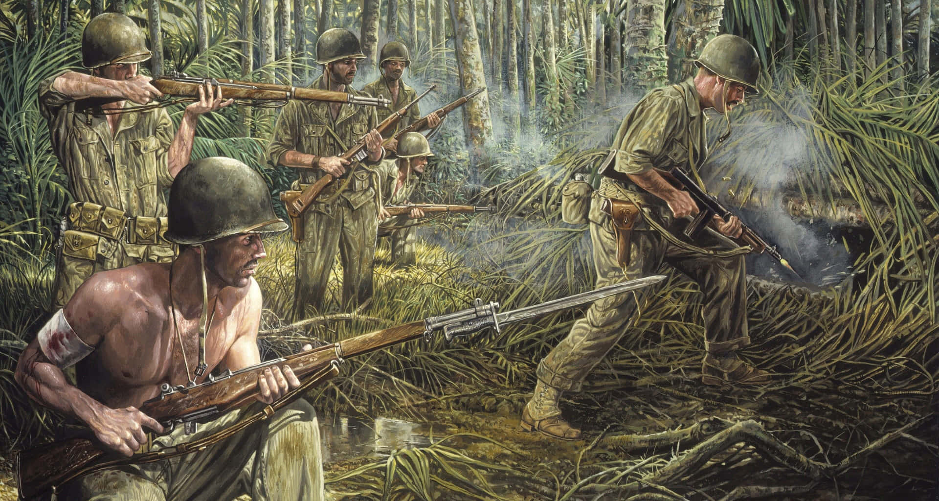 W W2 Jungle Infantry Combat Wallpaper