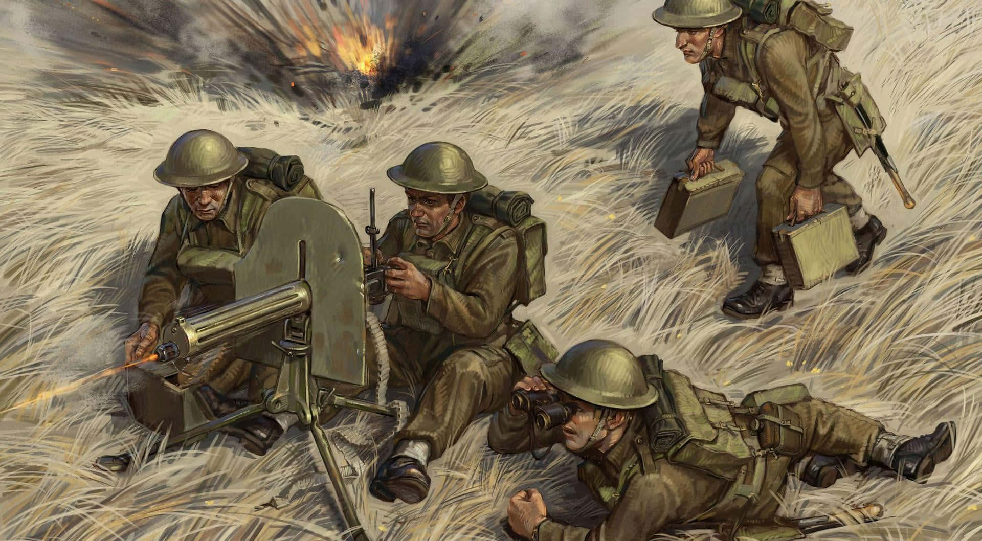 W W2 Soldiersin Combat Artwork Wallpaper
