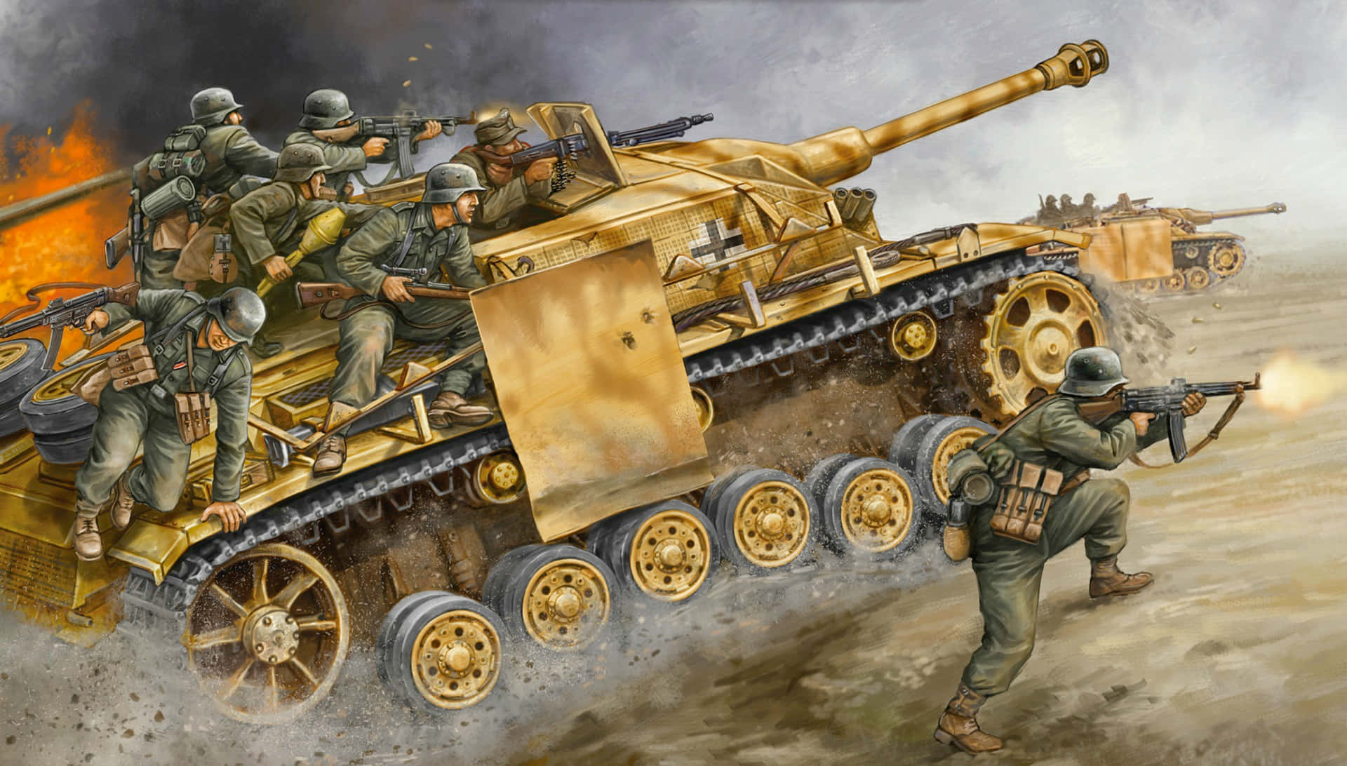 W W2 Tank Battle Scene Wallpaper
