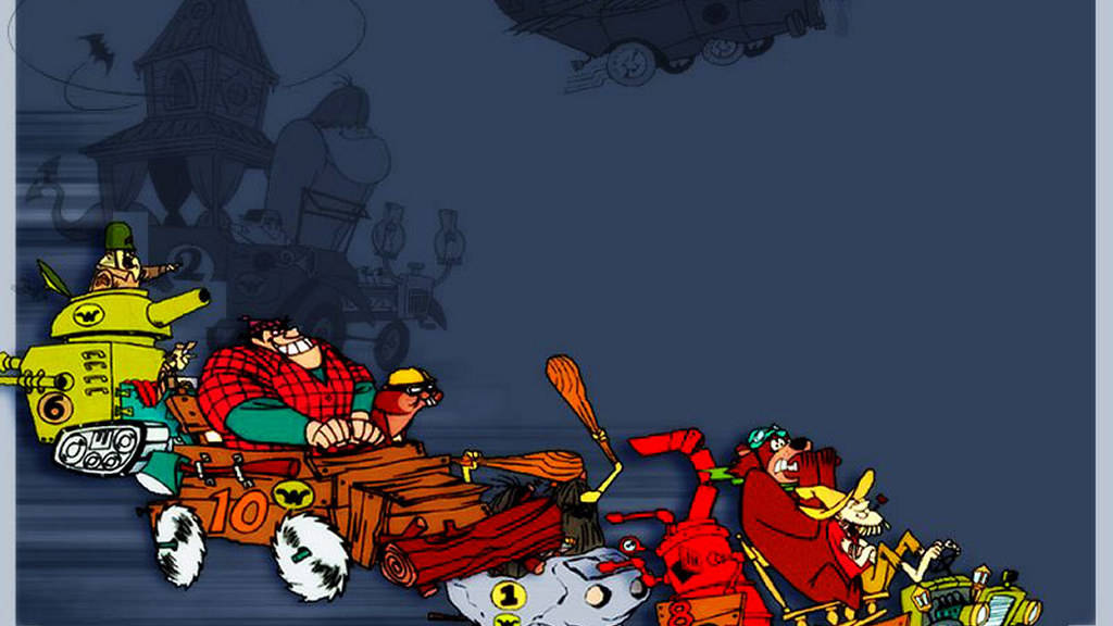 Thrilling Race: Wacky Races Characters in Their High-Speed Vehicles Wallpaper