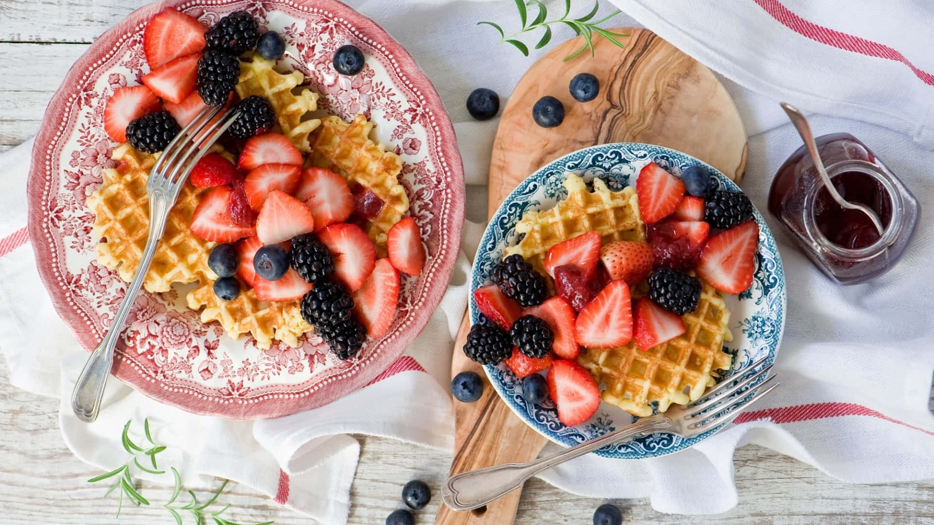 Delicious golden brown waffles on a rustic table