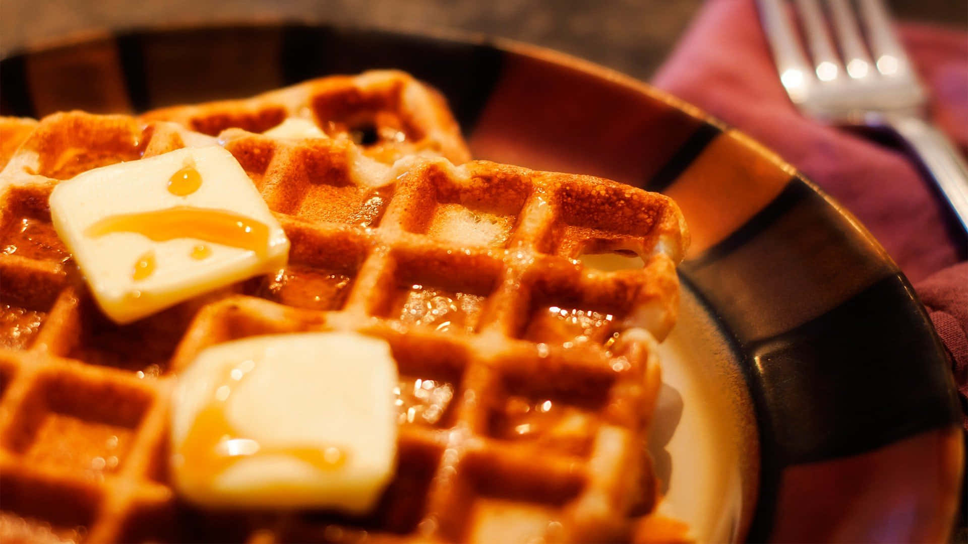 A delicious belgian waffle, freshly made