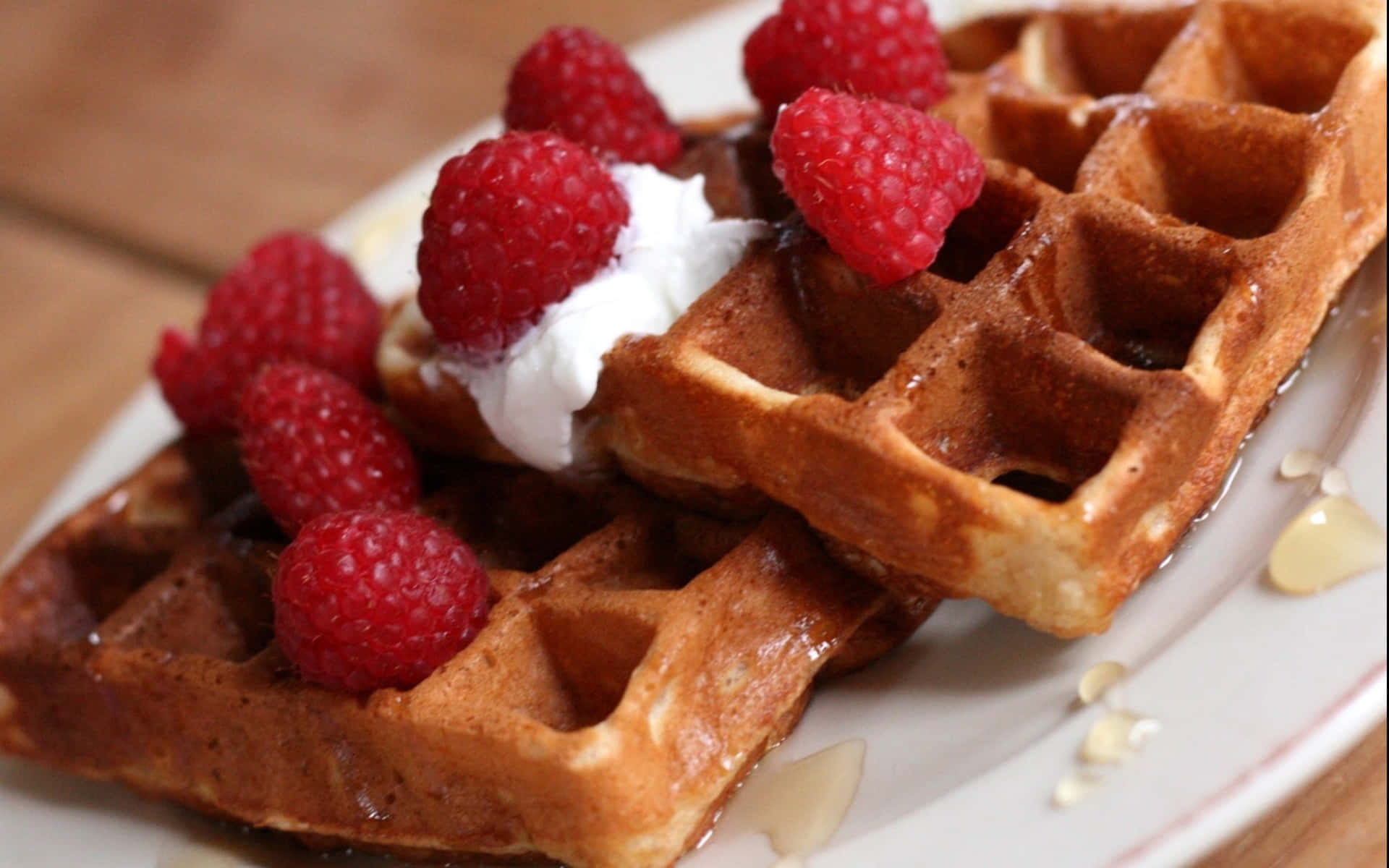 Golden Waffle Stack with Berries and Syrup