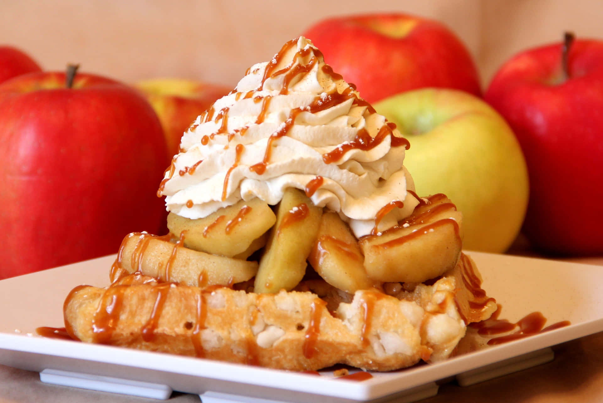 Delicious golden brown waffles stacked on a plate