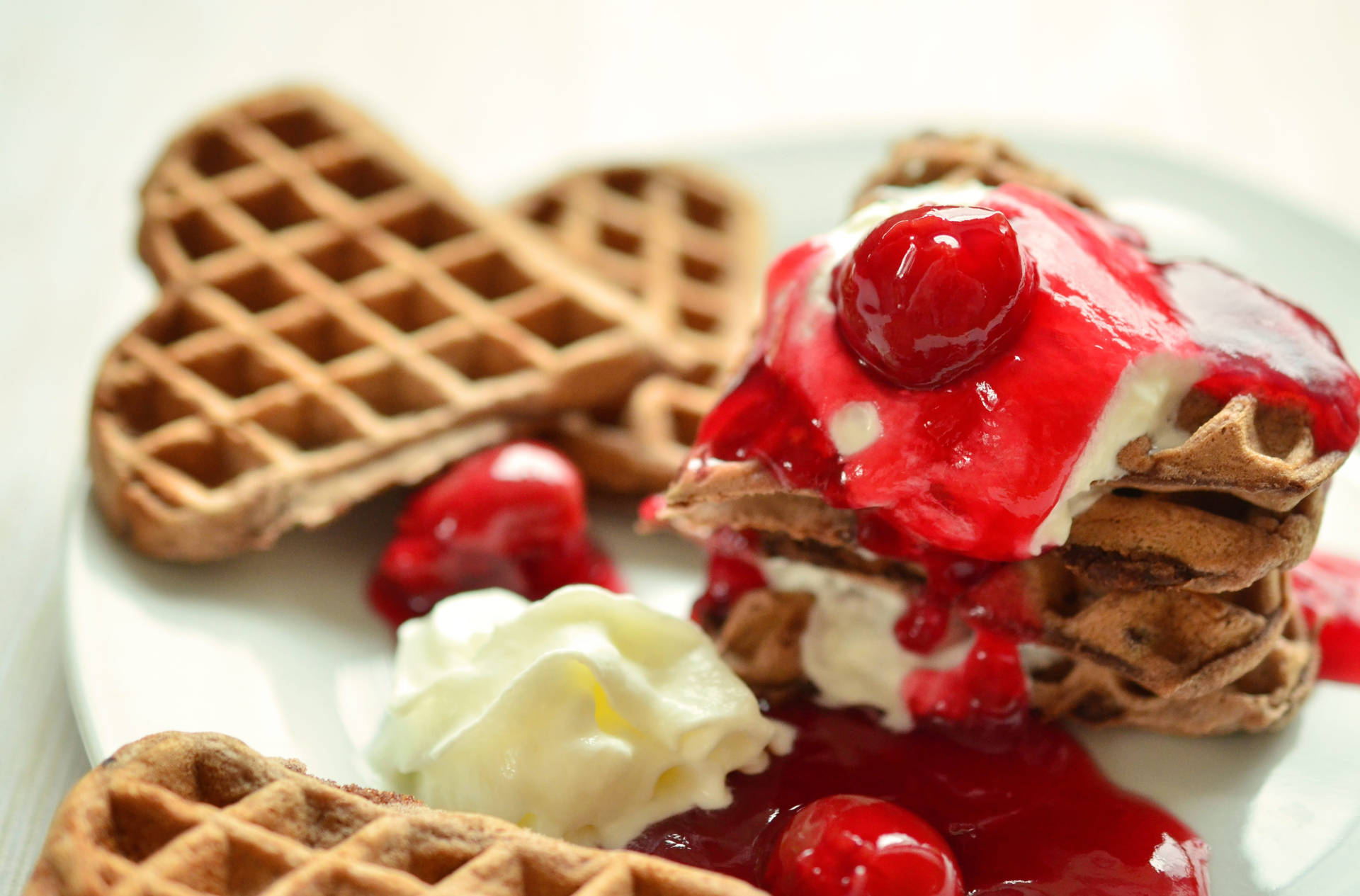 Waffles Cherry Cream Topping Wallpaper