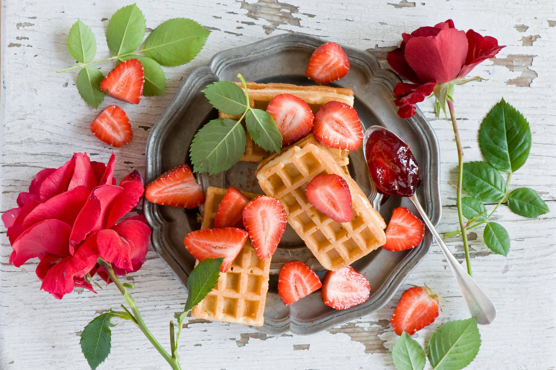 Waffles Strawberry Jam Wallpaper