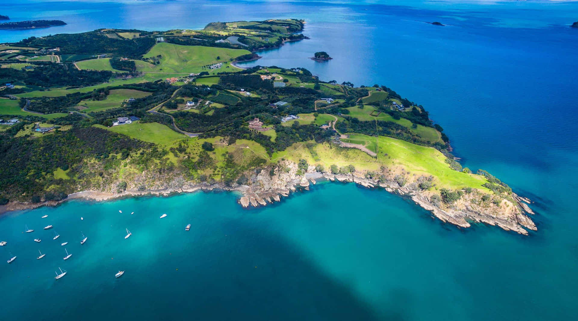 Waiheke Øy Luftbilde New Zealand Bakgrunnsbildet