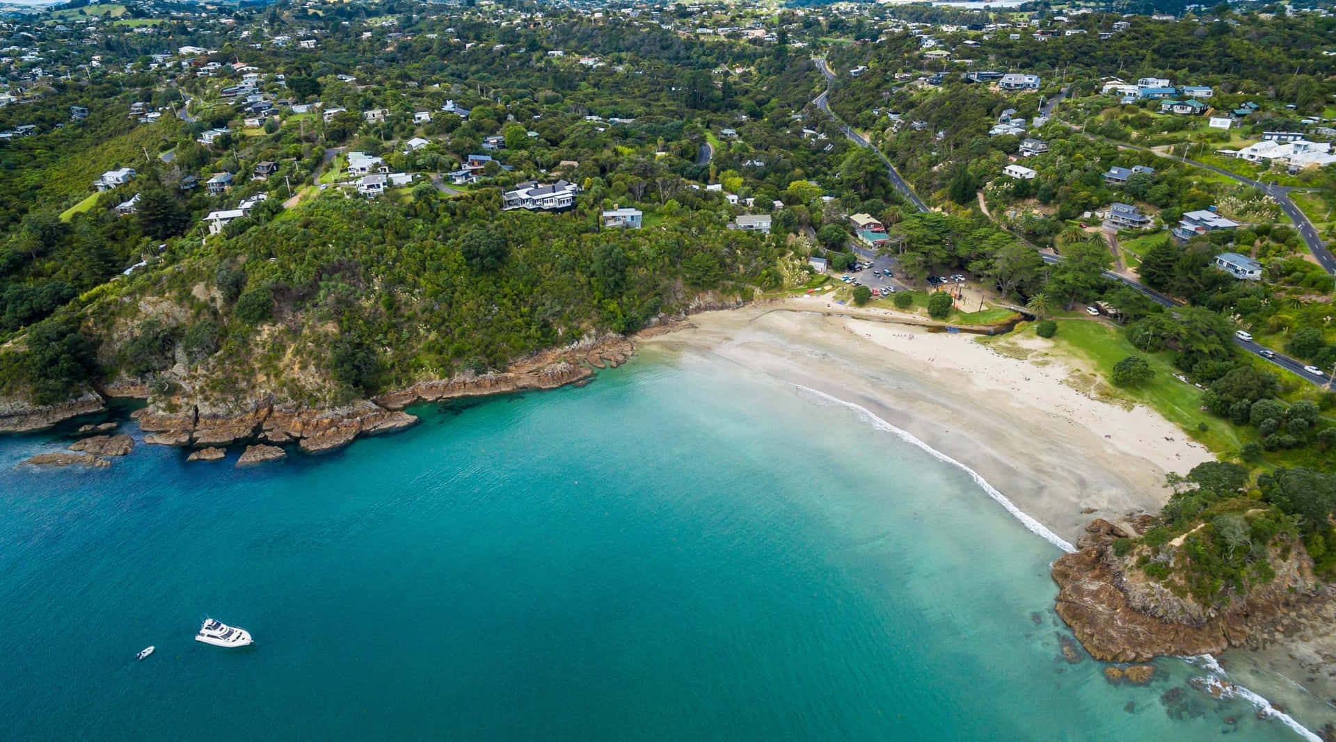 Download Waiheke Island Coastal Aerial View Wallpaper | Wallpapers.com