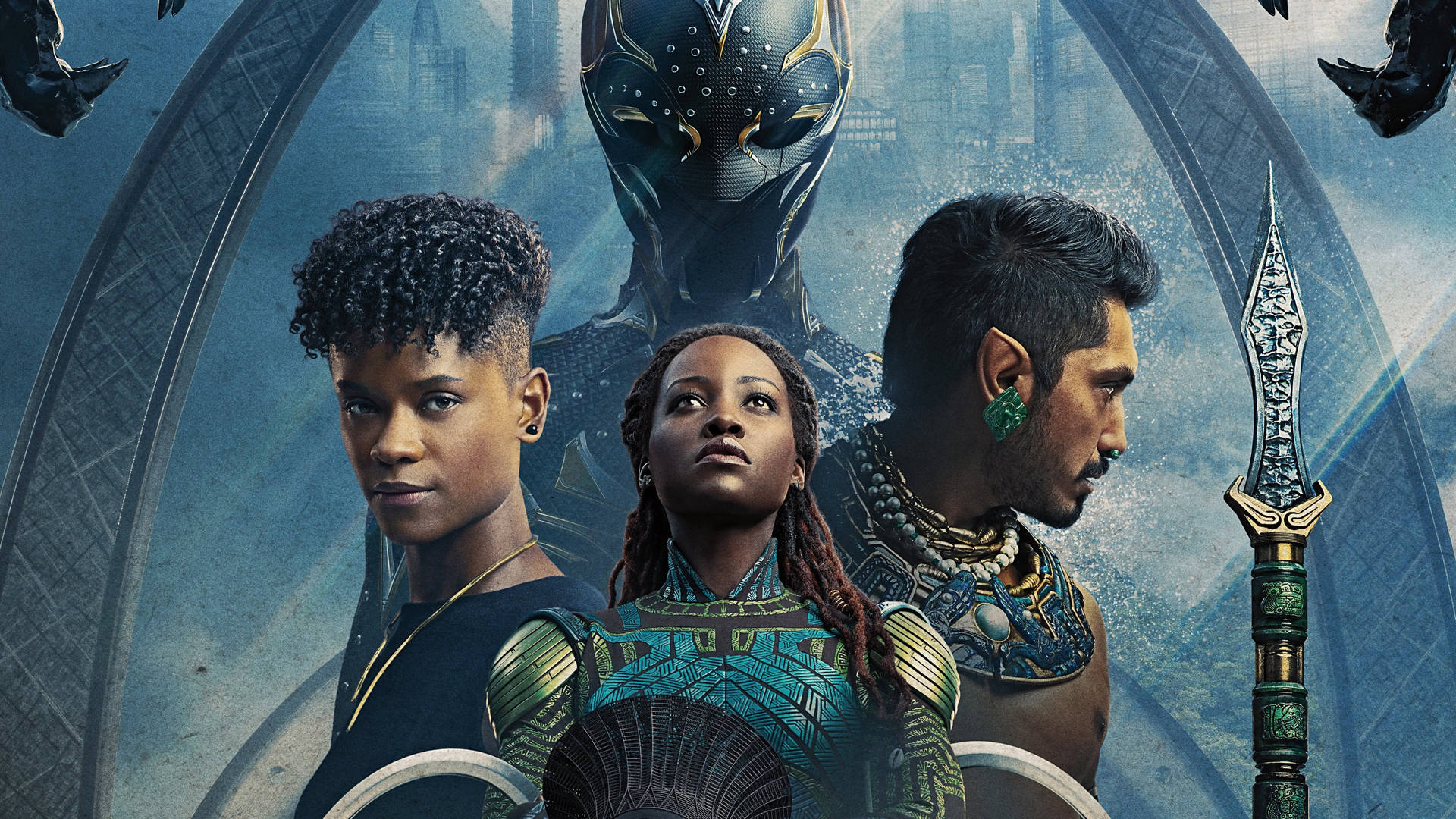Wakanda For Evigt Karakterer Med Black Panther Grafikker Wallpaper