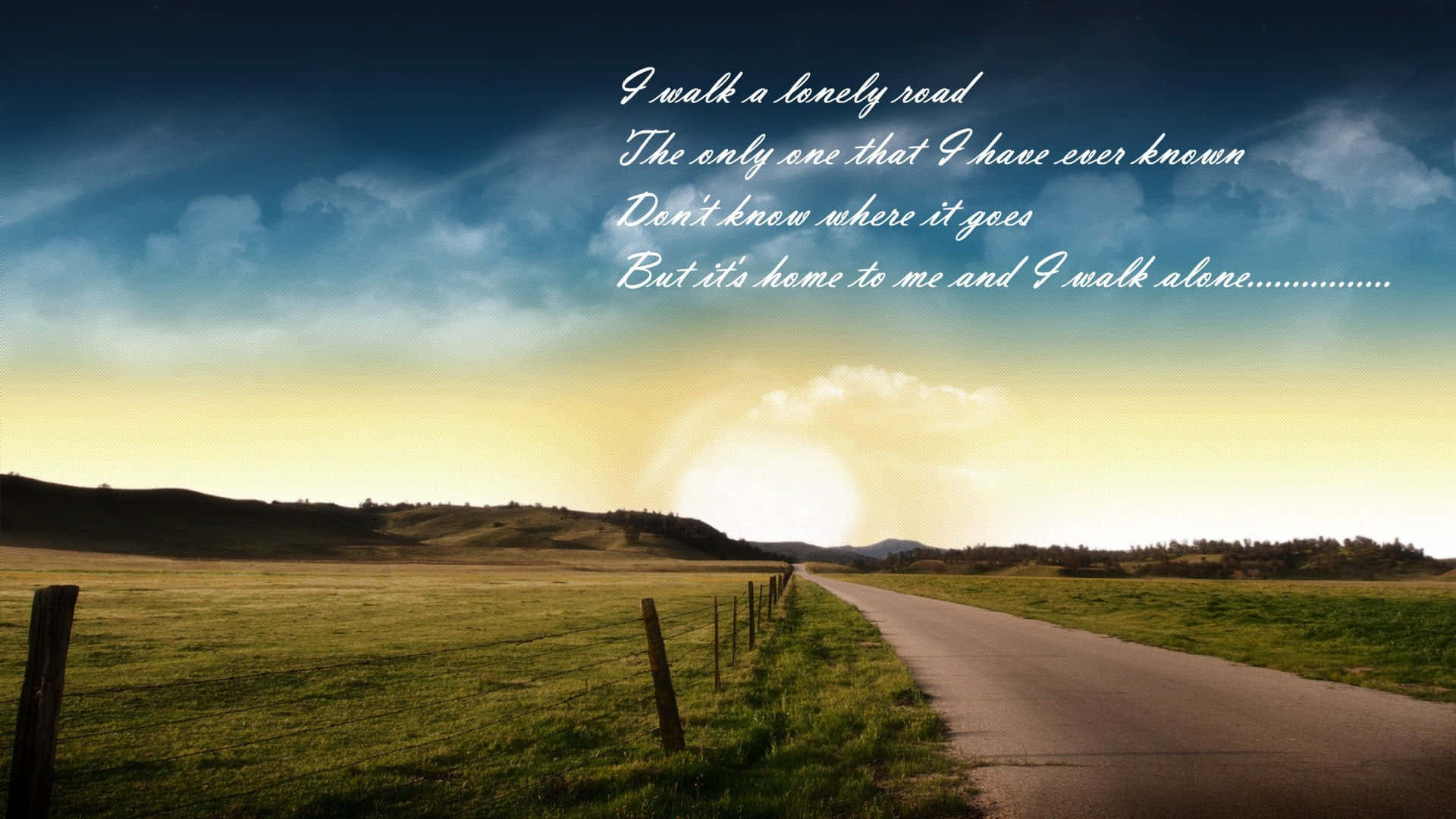 Walking Alone In Countryside Road Quote Background