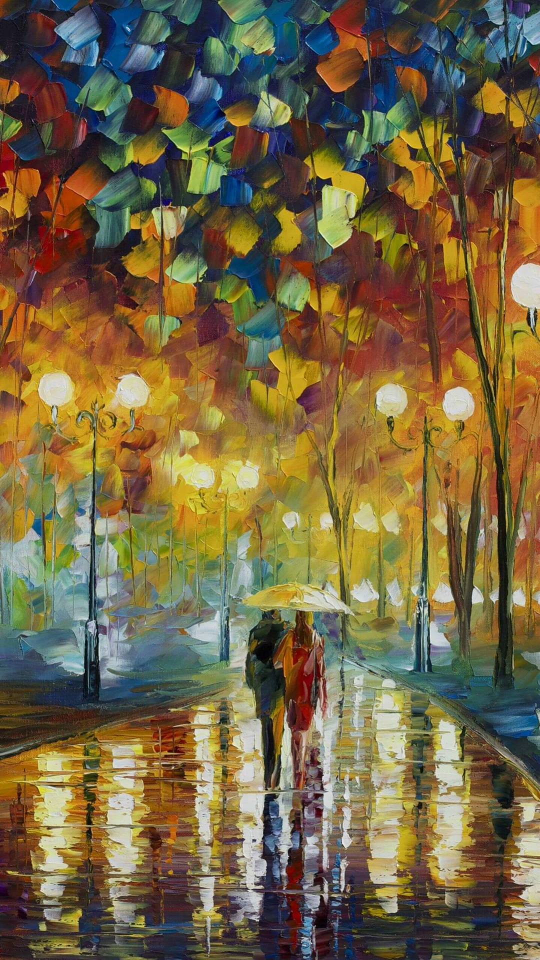 Walking In Rain Love Story Painting Wallpaper