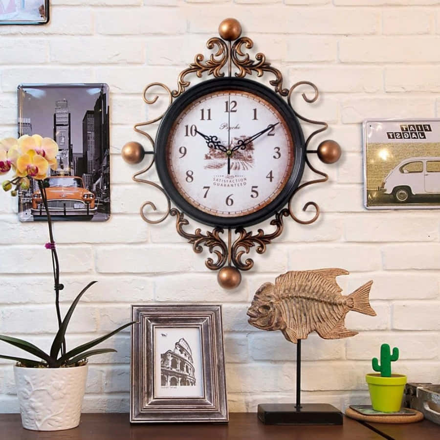 A Wall Clock With A Fish And A Picture
