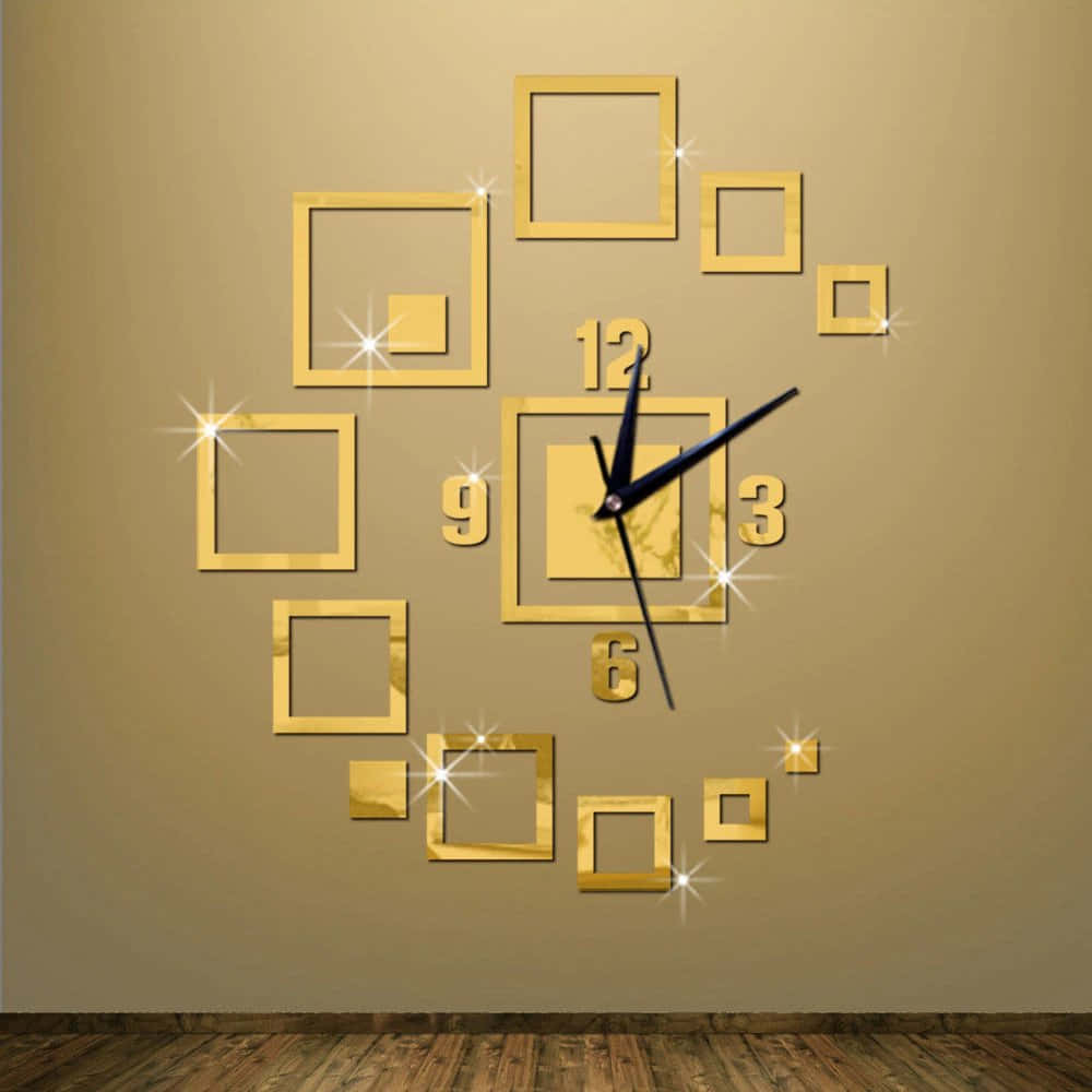 A Gold Wall Clock With Squares And Diamonds