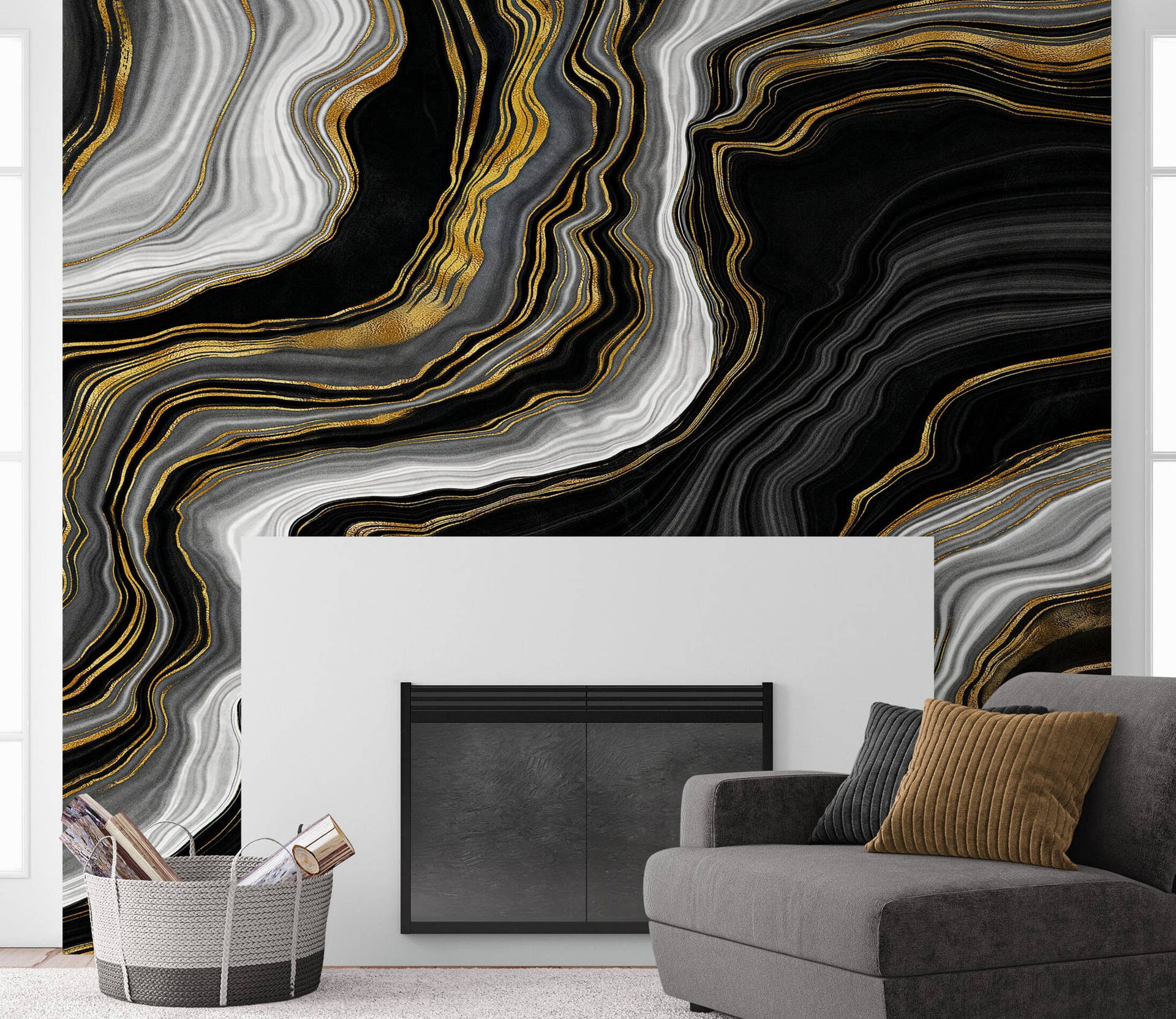 Luxurious Black and Gold Marble Texture Wallpaper