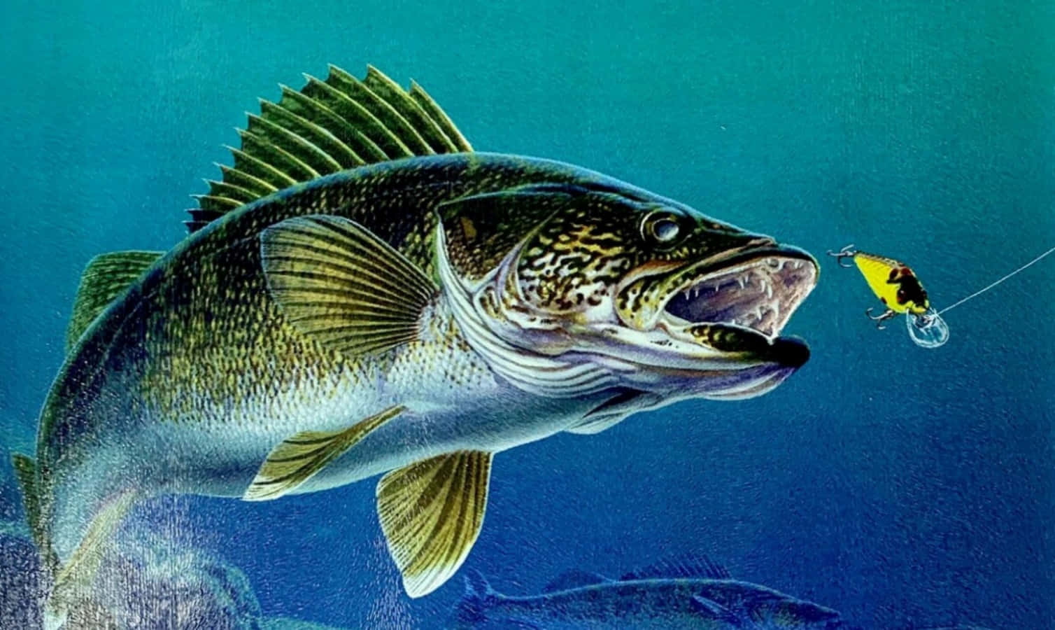 A Painting Of A Large Fish With A Hook