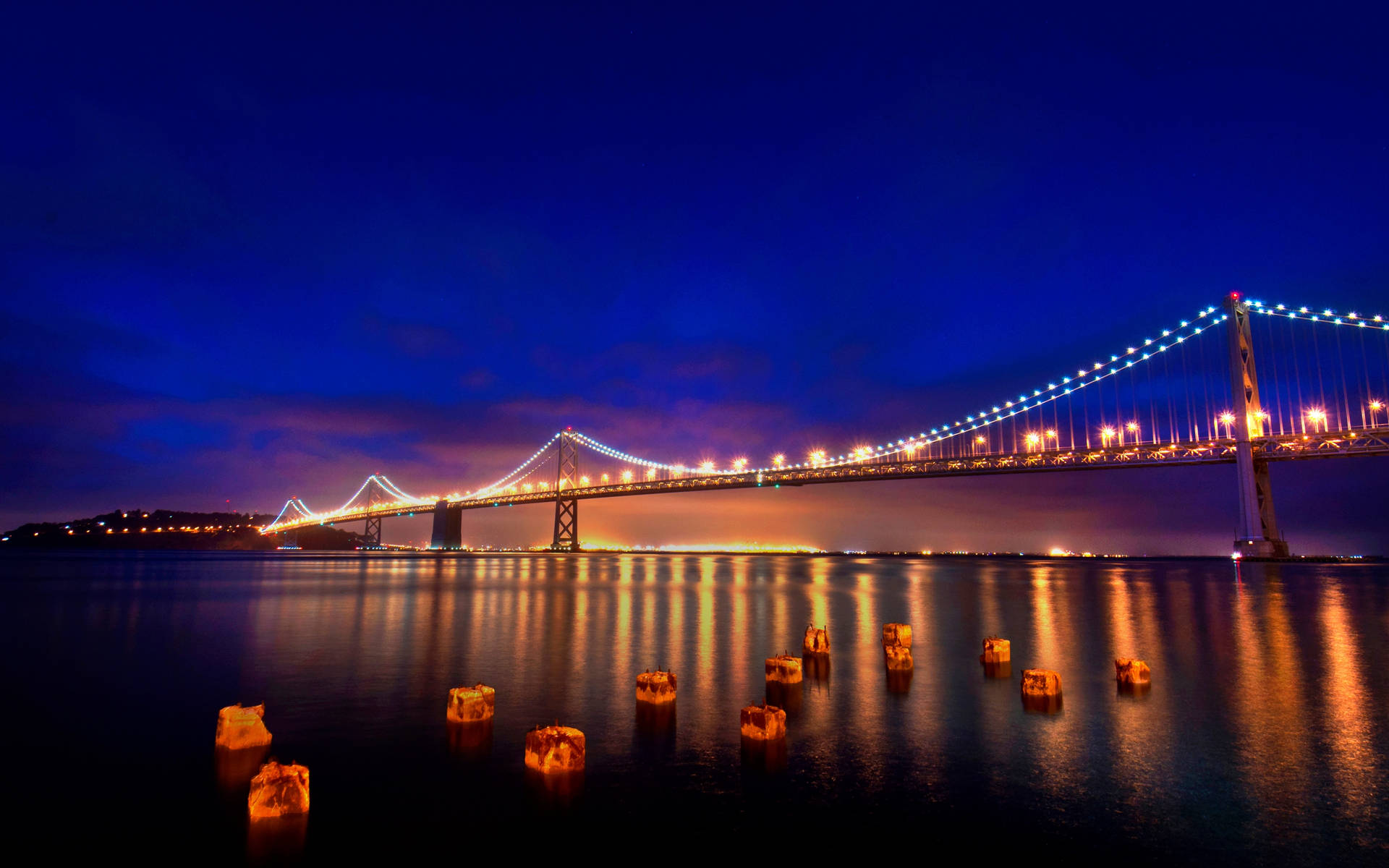 Wallpaper San Francisco, Lights, Bridge, Night, City Lights