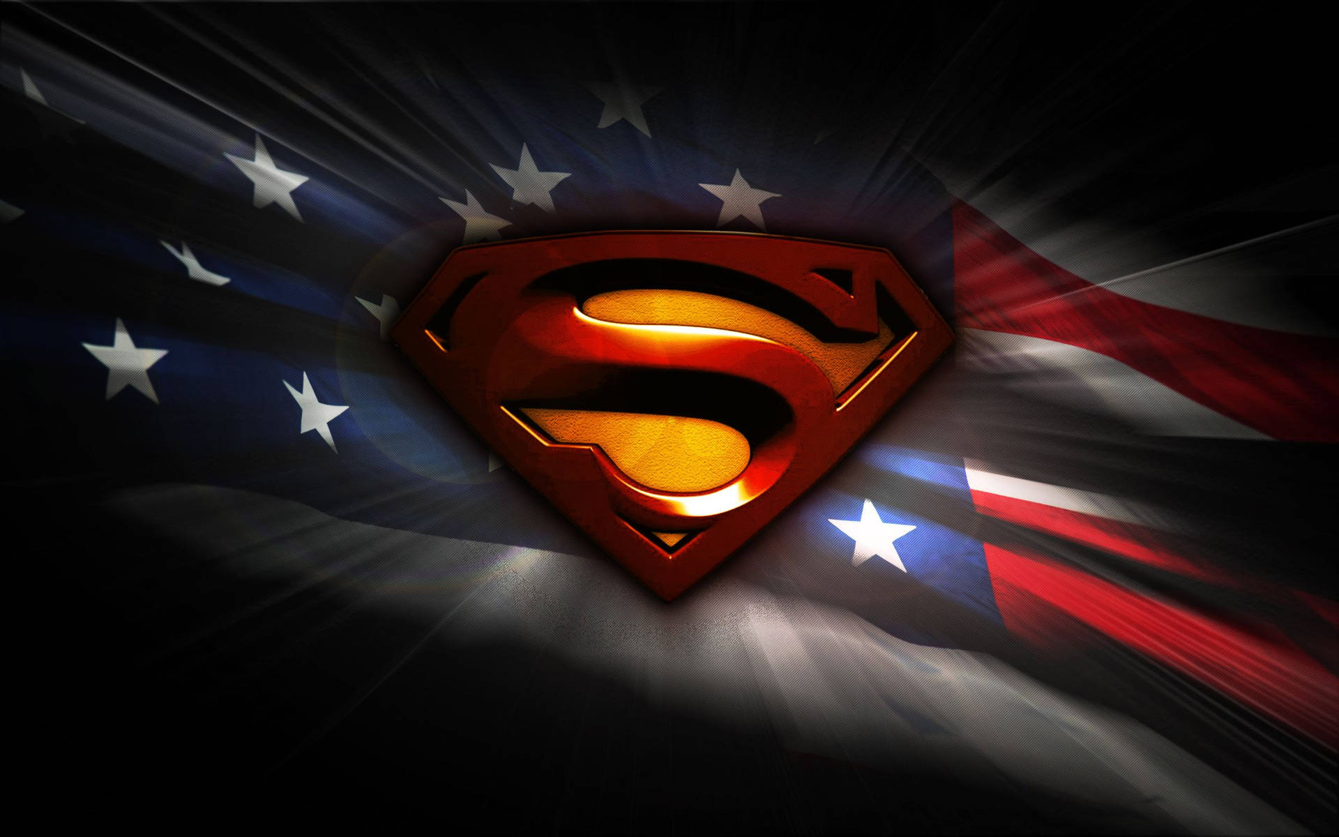 Superman stands tall with an American Flag. Wallpaper