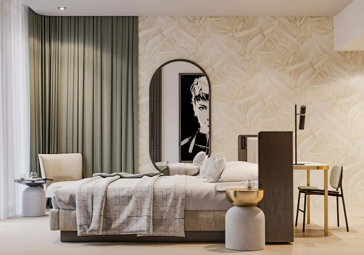 Walls Of A Bright Bedroom With Subtle Designs Wallpaper