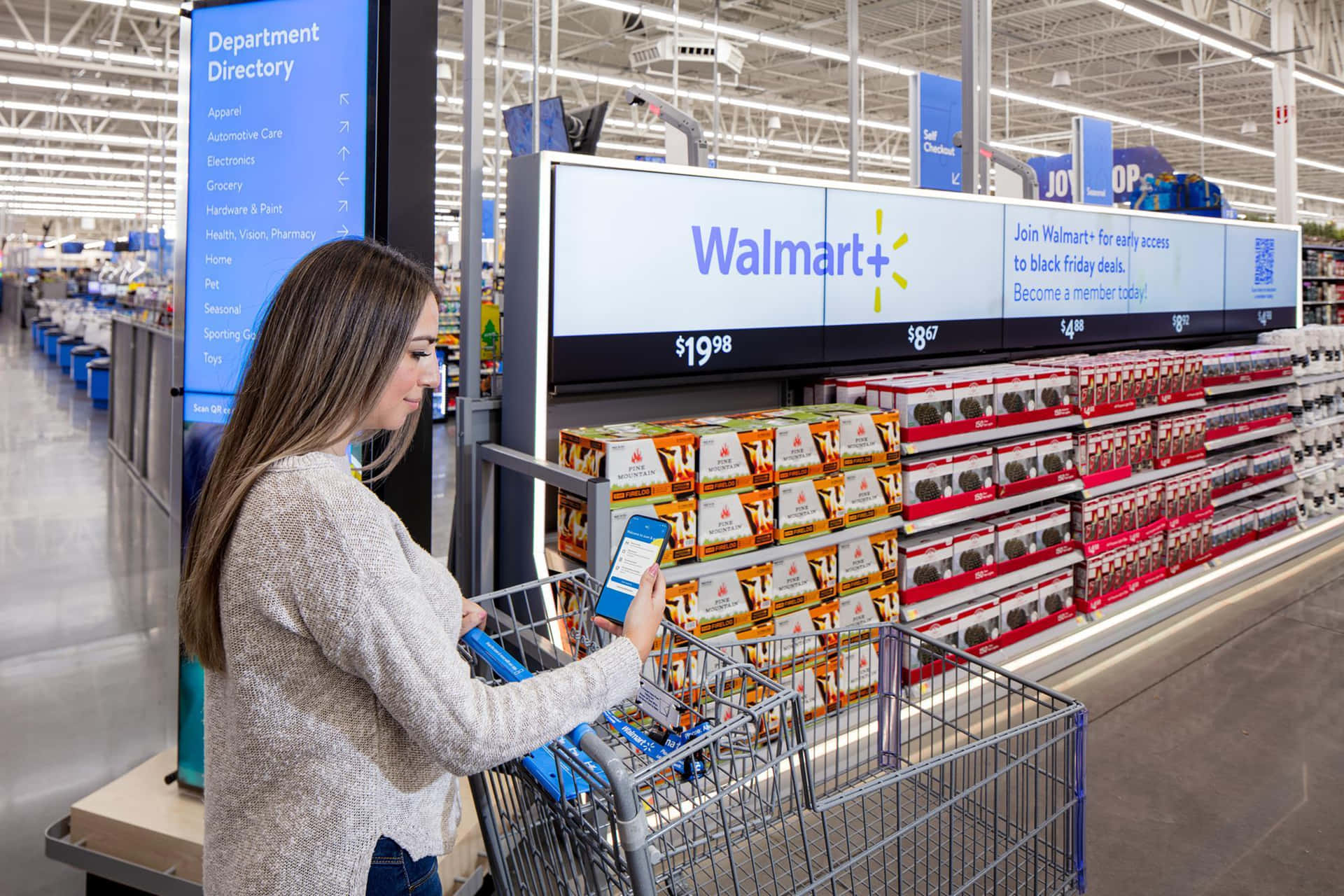 Walmart shoppers happily browsing aisles