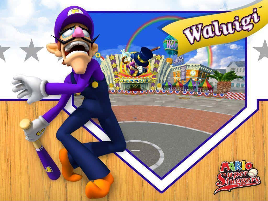 Waluigi Strikes a Victorious Pose Wallpaper