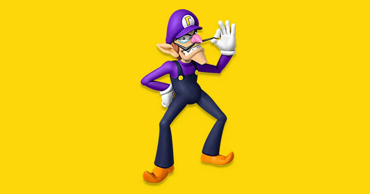 Waluigi striking a pose in his iconic purple outfit Wallpaper