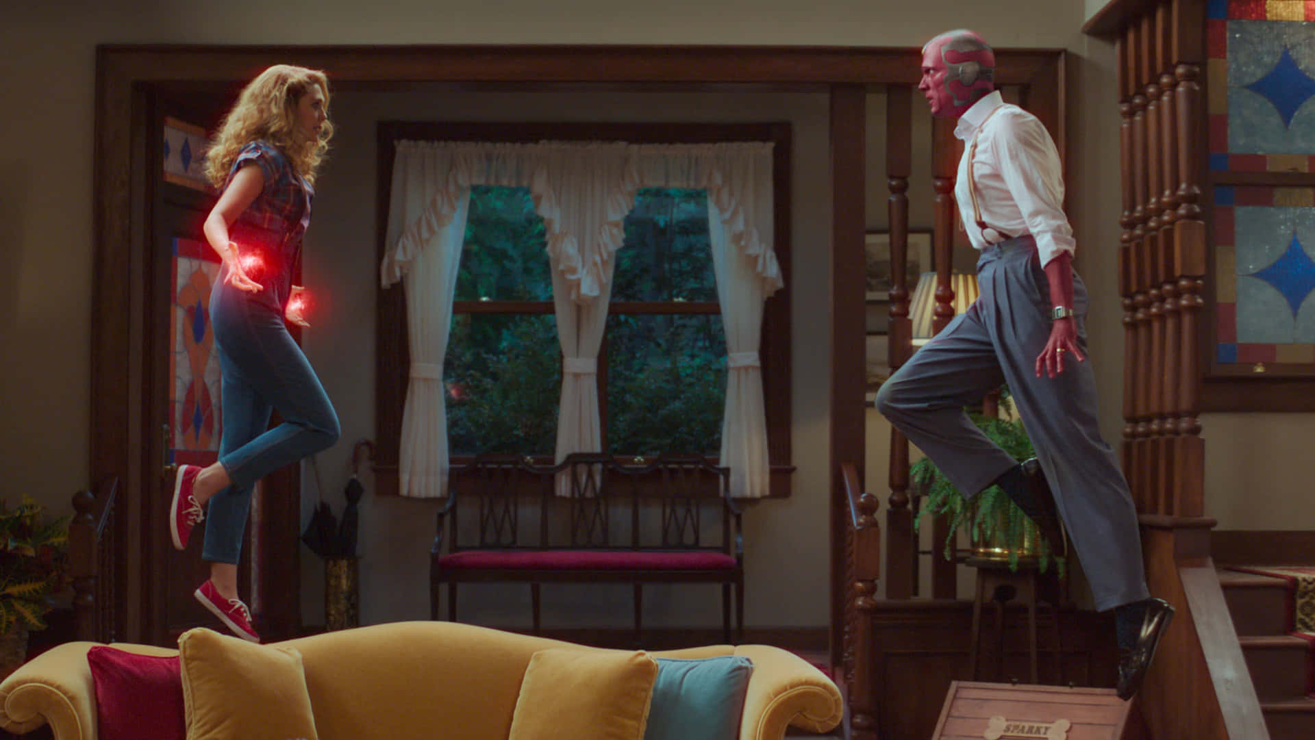 Wanda and Vision in their classic living room from the hit series WandaVision