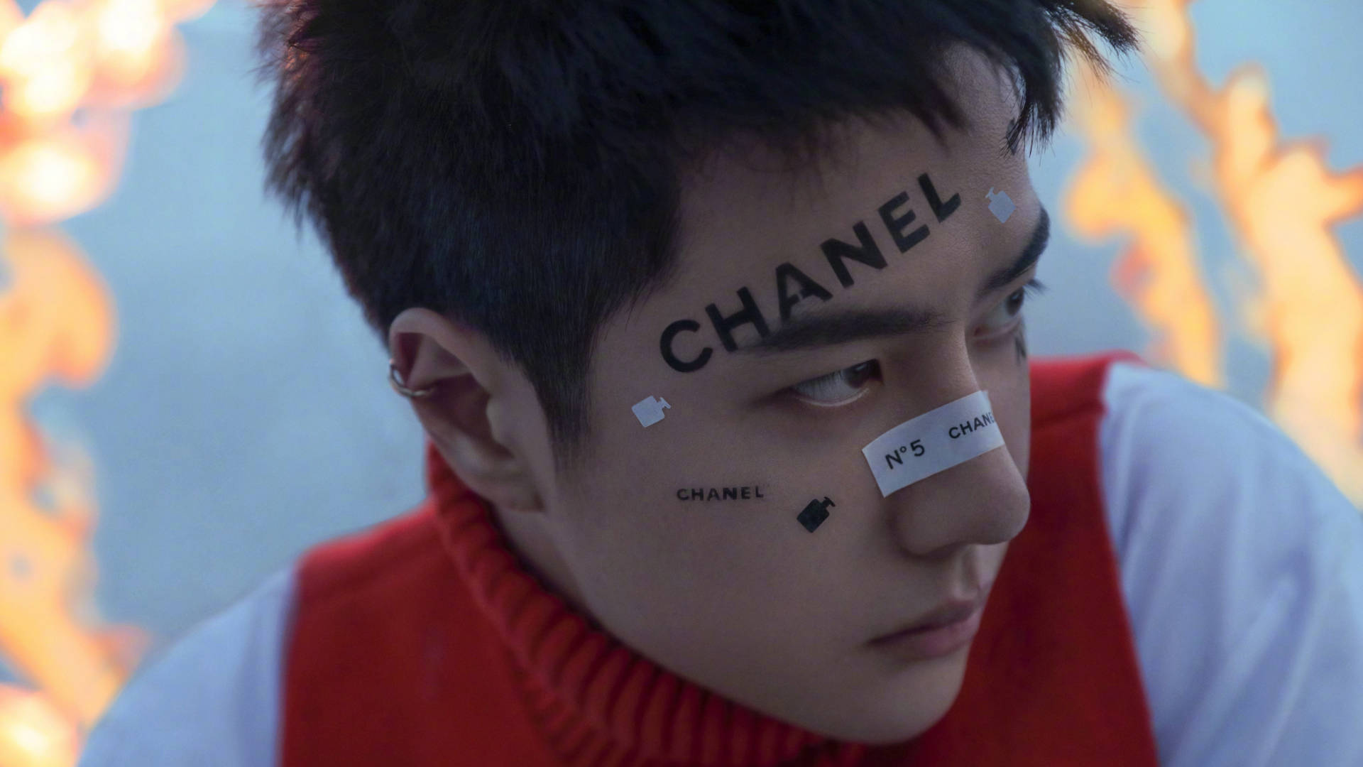 Wang Yibo Chanel Face Art Wallpaper