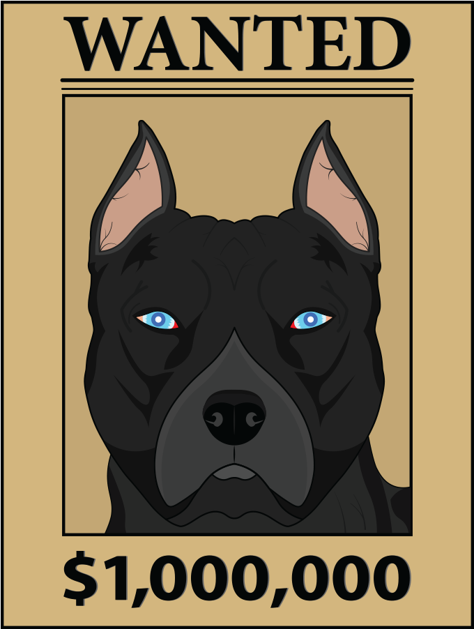 Wanted Poster Black Pitbull Illustration PNG