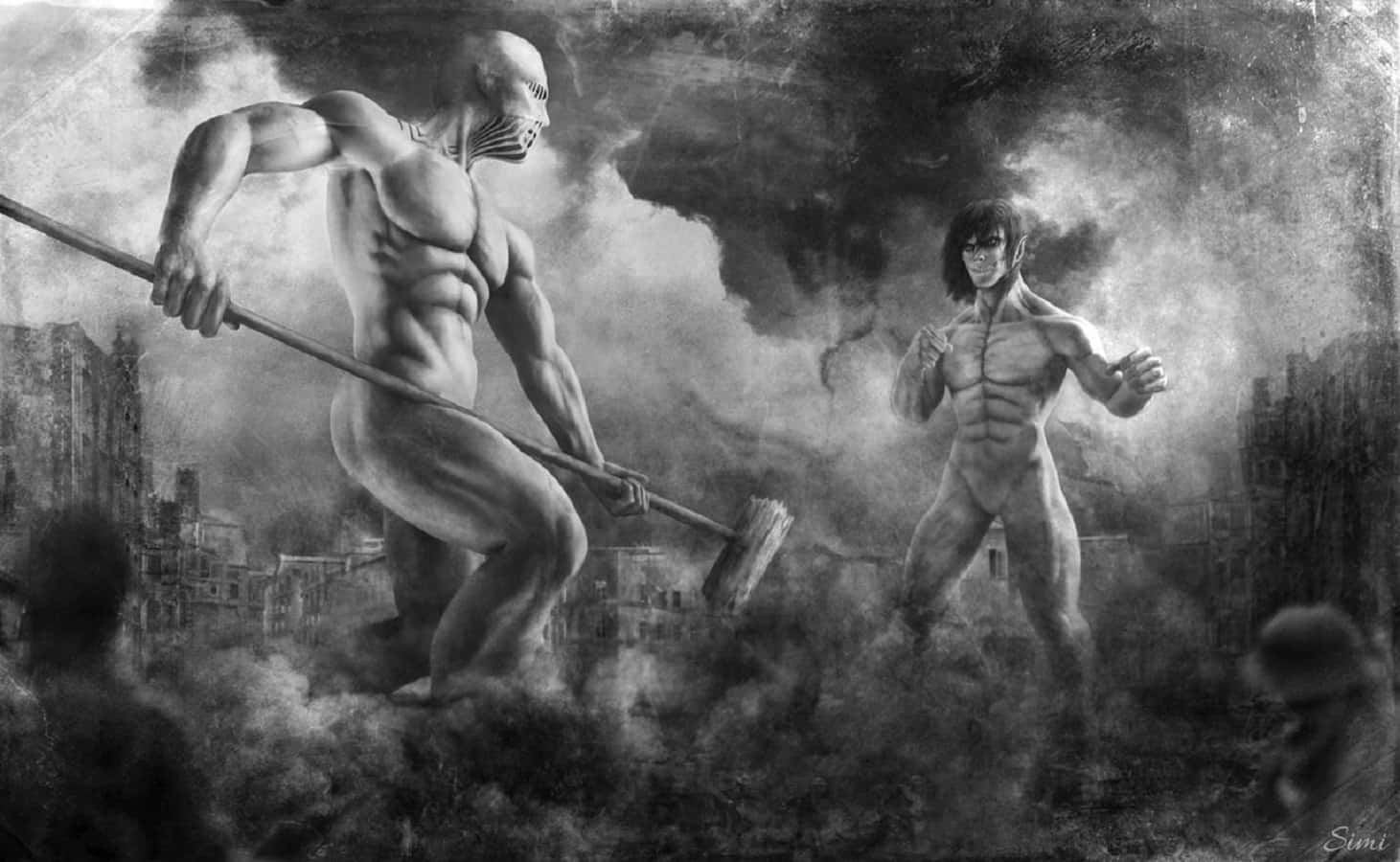An epic clash between War Hammer and Titan Wallpaper
