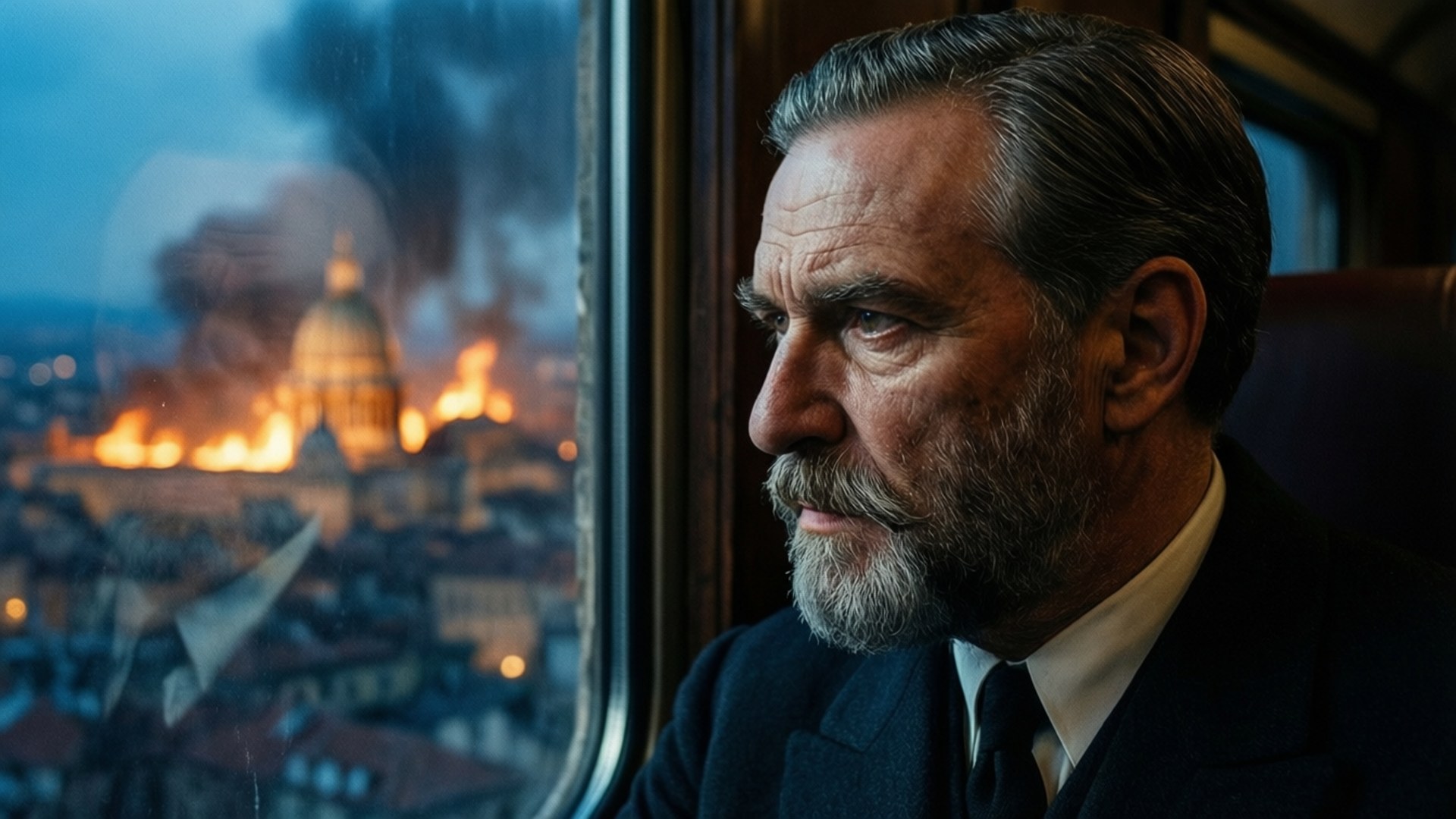 Schneizel watching the capital burn from a window.