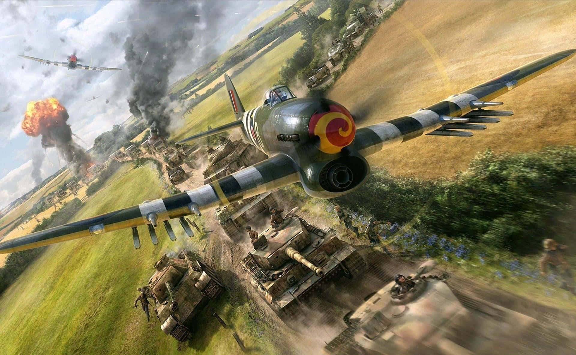 War Thunder Aerial Combat Over Tanks Wallpaper