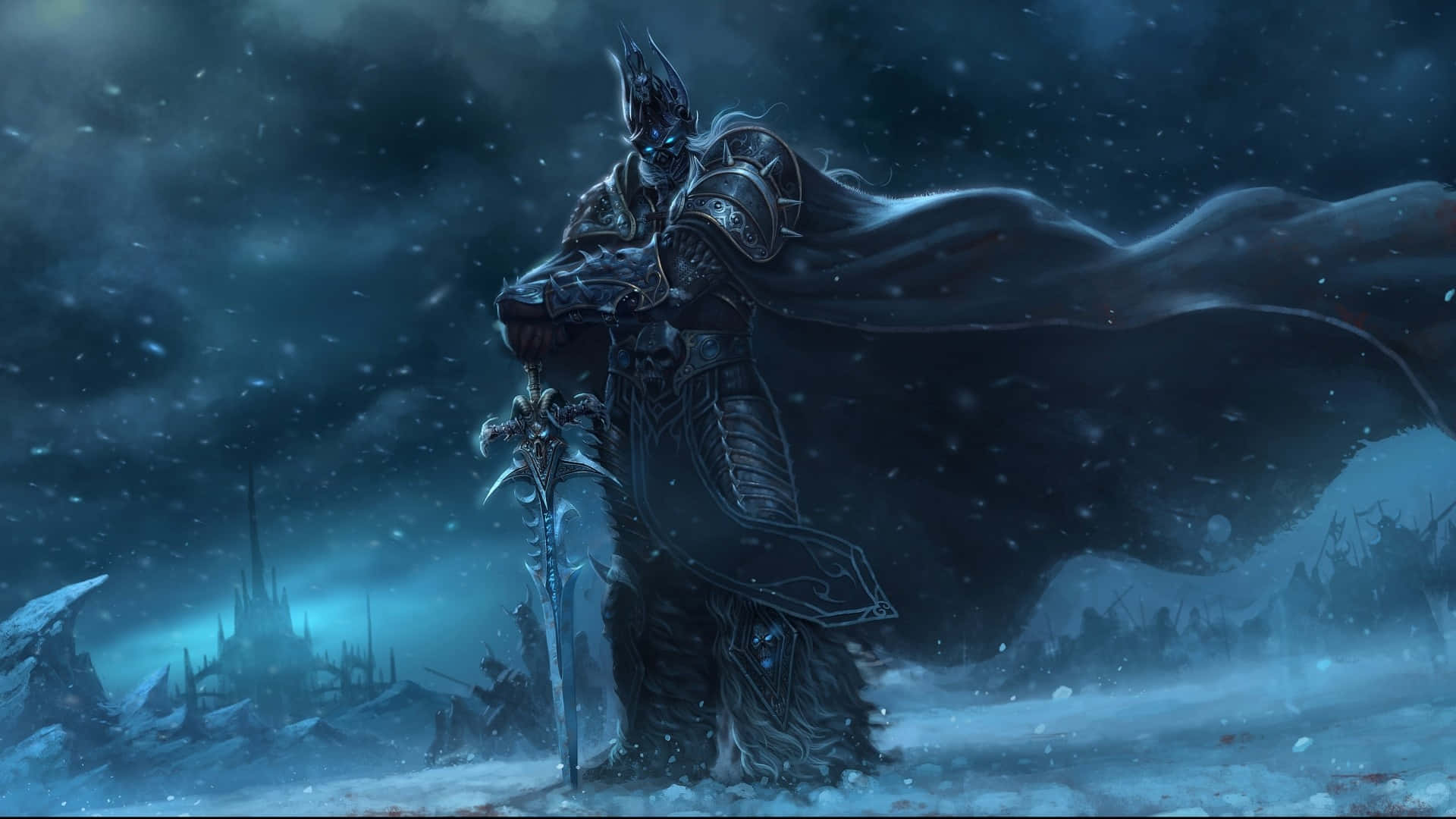 En mørk ridder stående i sneen Wallpaper