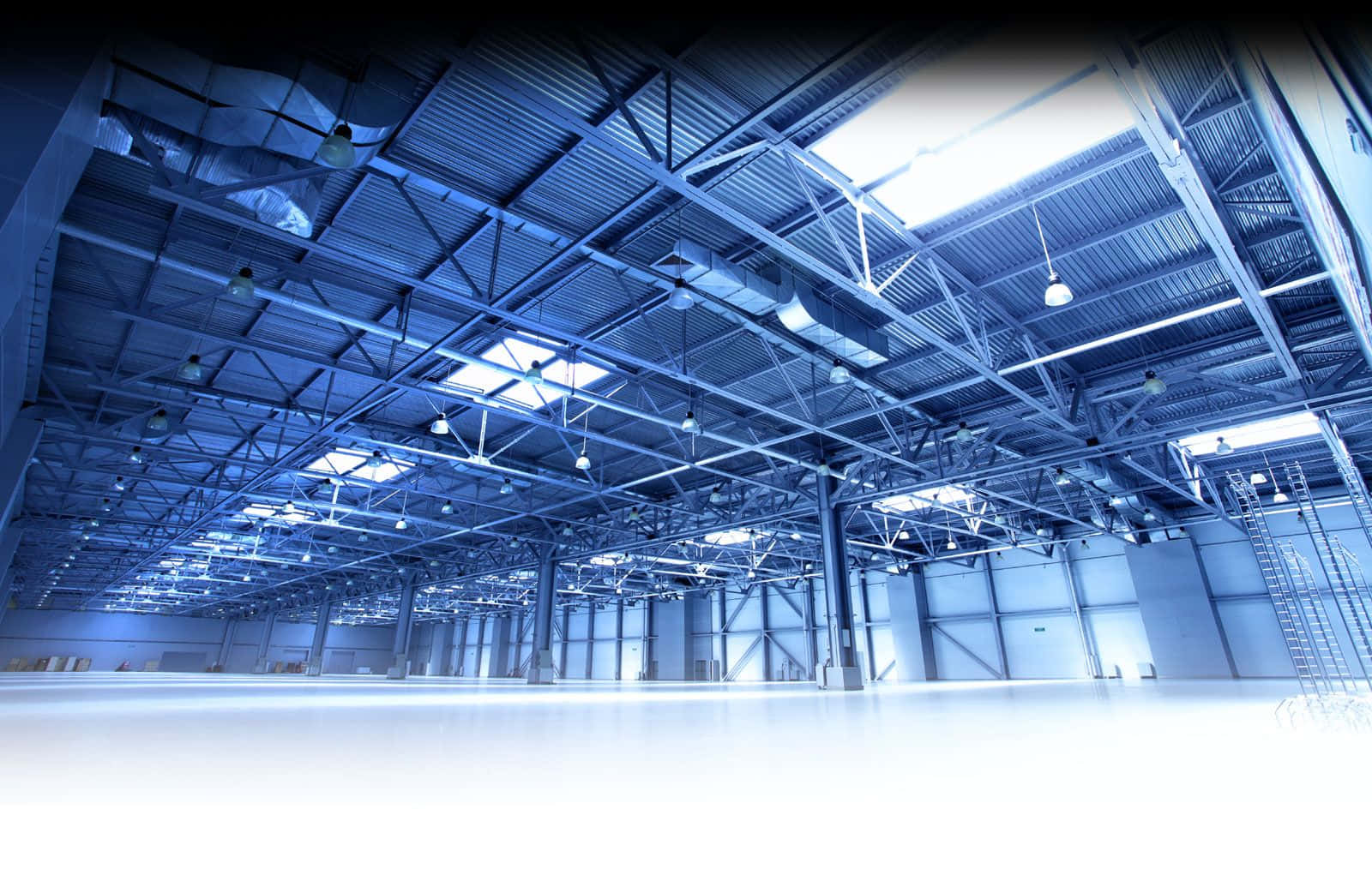 A Large Warehouse With Blue Lights