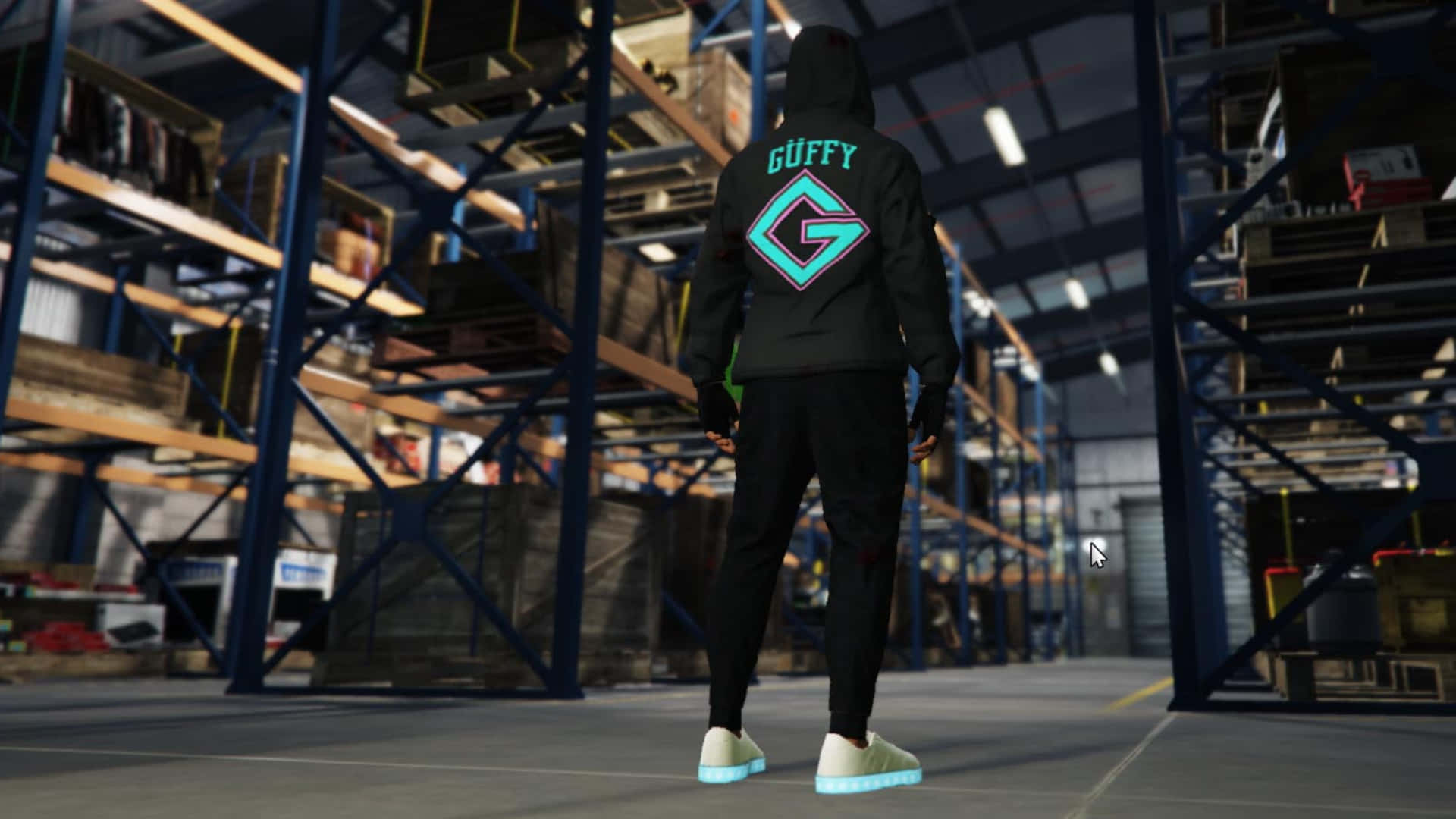 A Person In A Warehouse Wearing A Hoodie