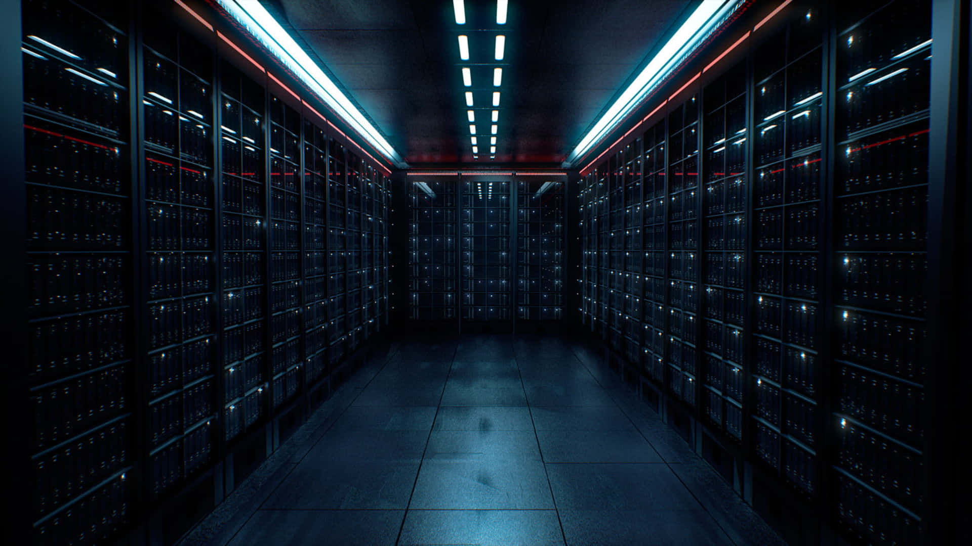 A Dark Hallway With Many Servers