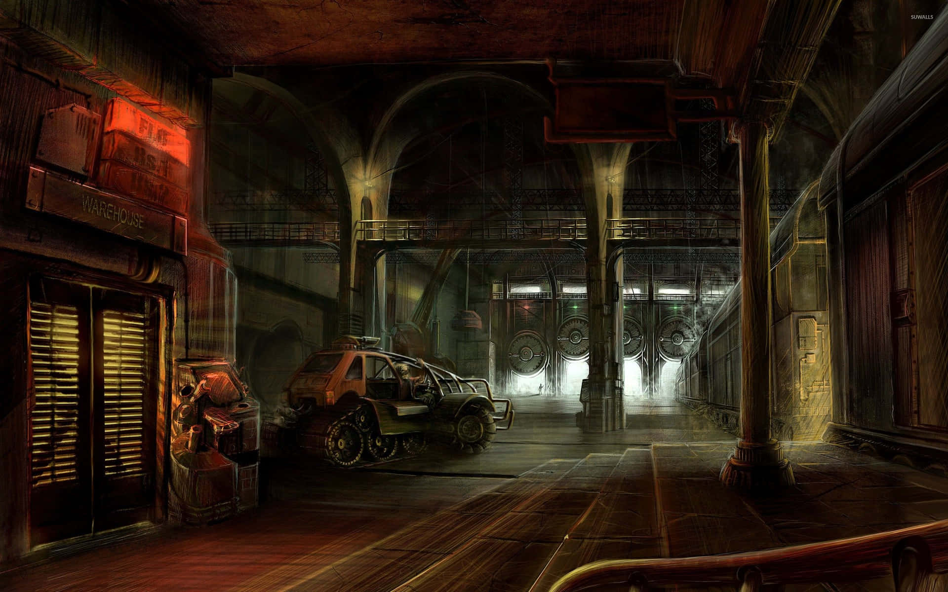 A Dark Scene With A Train And A Car