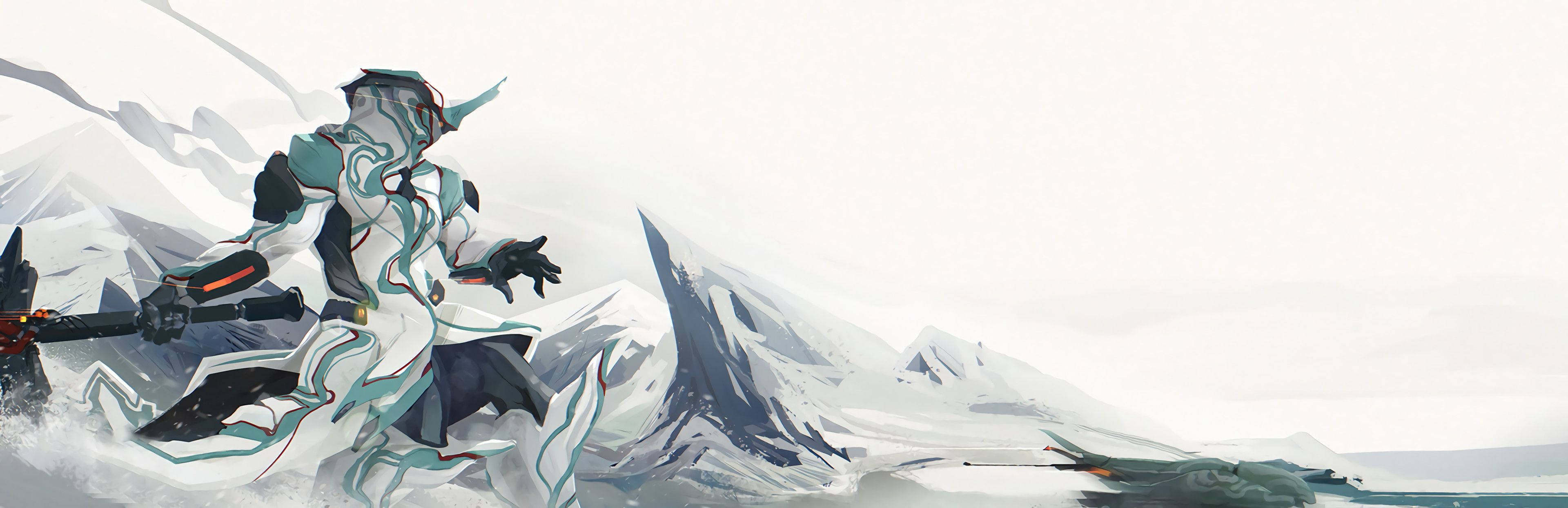 Warframe Tenno ancient soldier Frost on the snowy arctic background wallpaper.