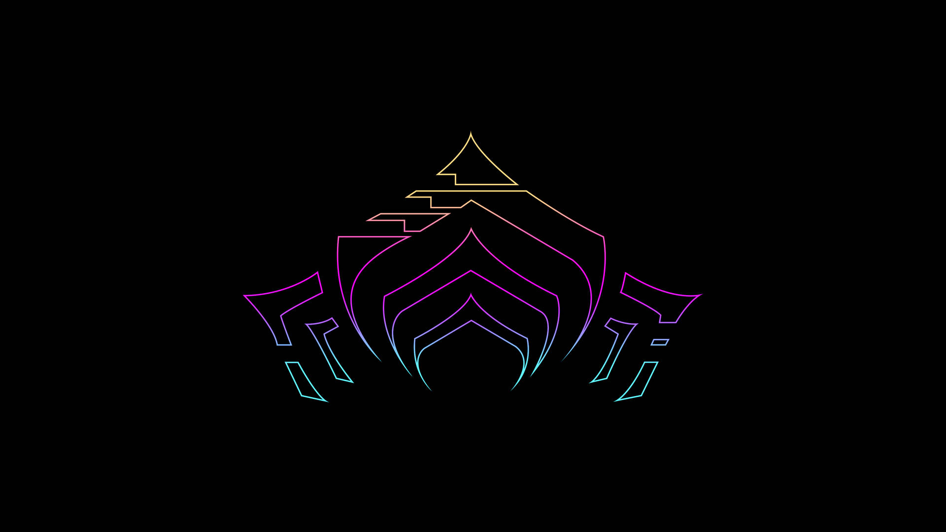 Blue, purple and yellow ombre colored Lotus logo in Warframe Fortuna wallpaper. 