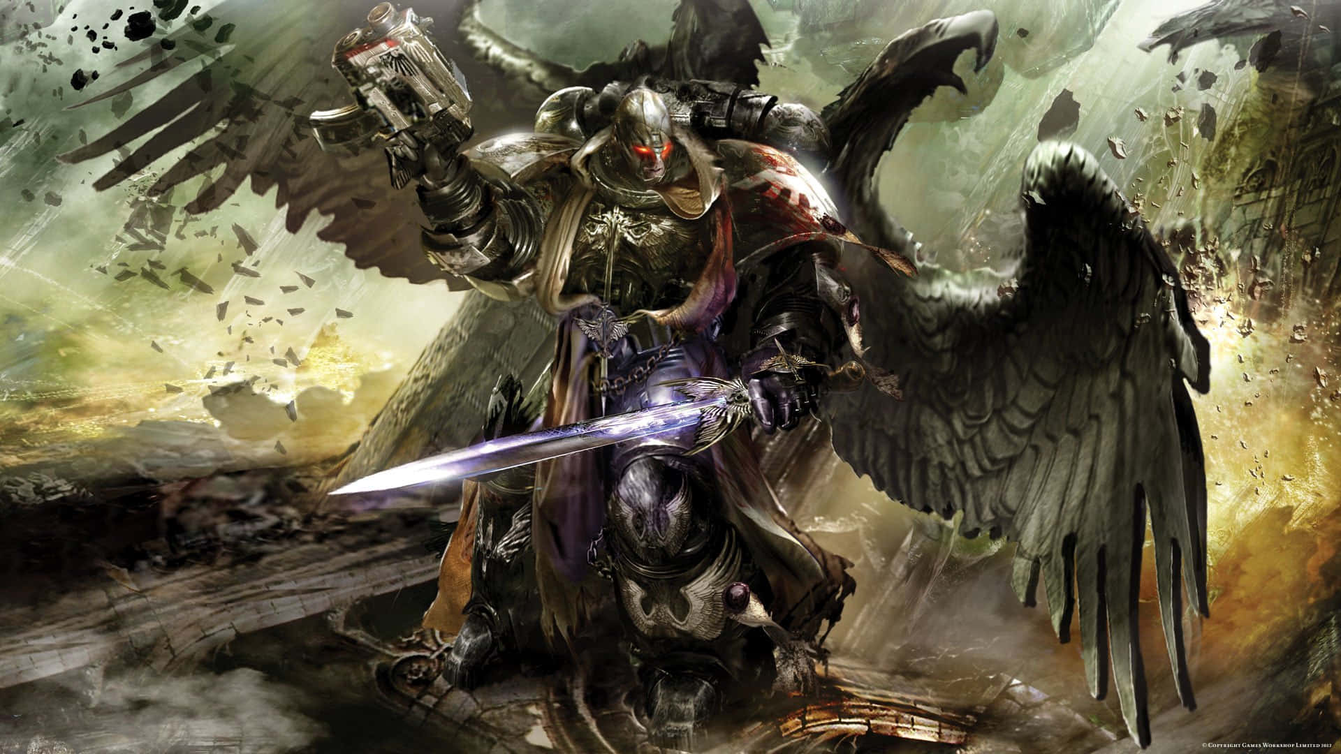 En mørk engel med vinger og sværd Wallpaper