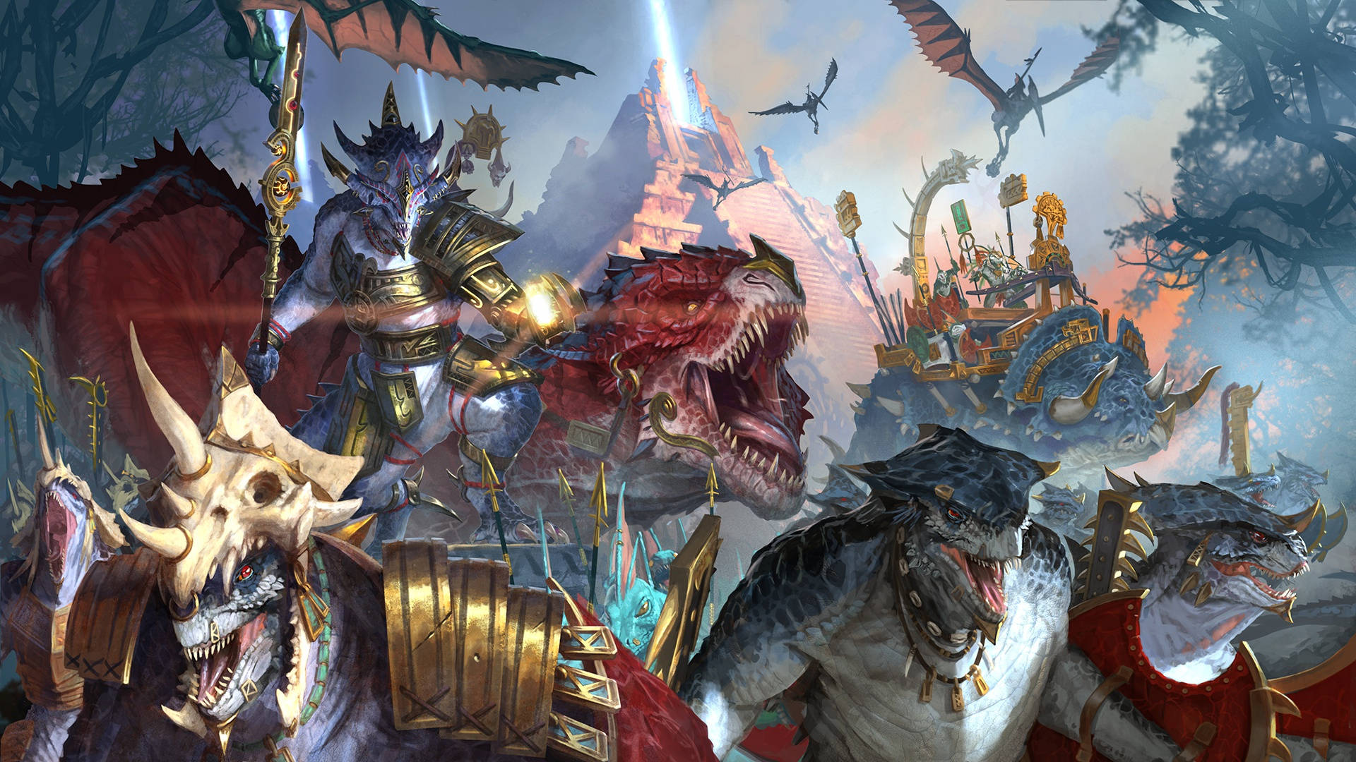 Captivating Lizardmen Battle Scene in Warhammer Total War Wallpaper