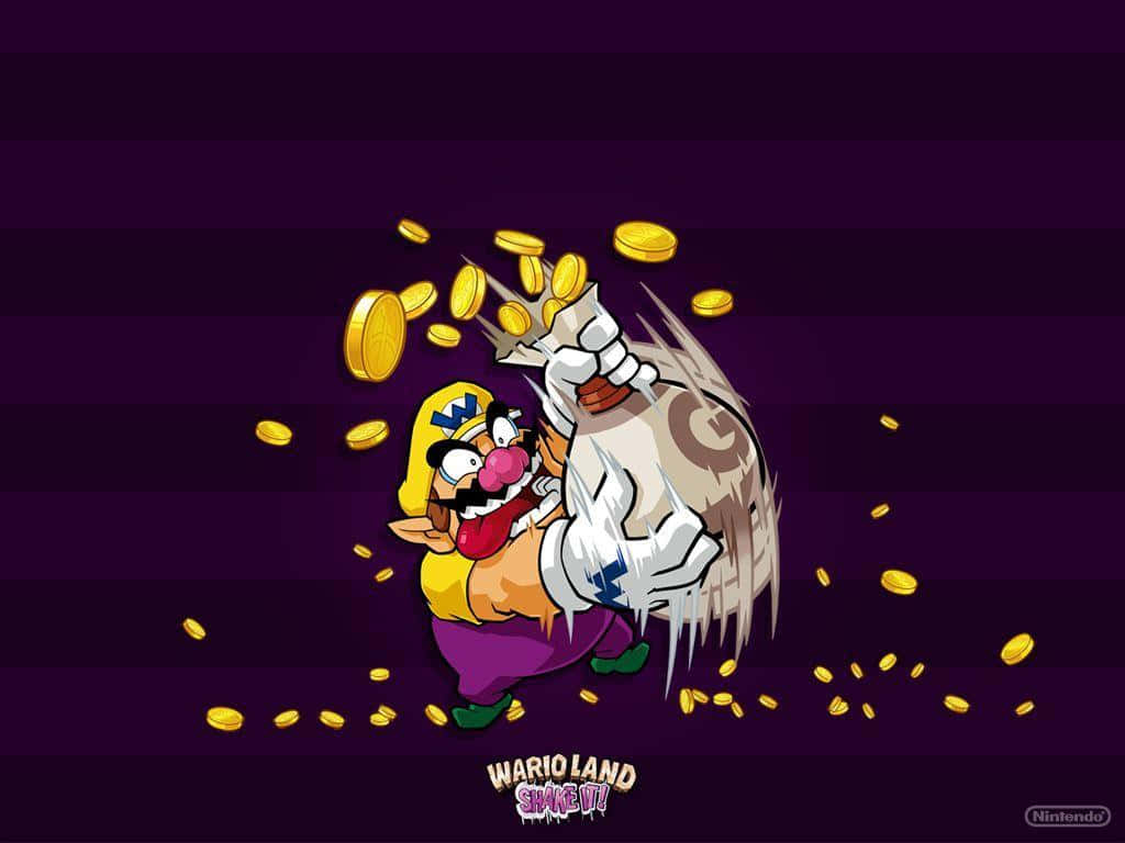 Wario Strikes a Pose Against a Purple Background Wallpaper